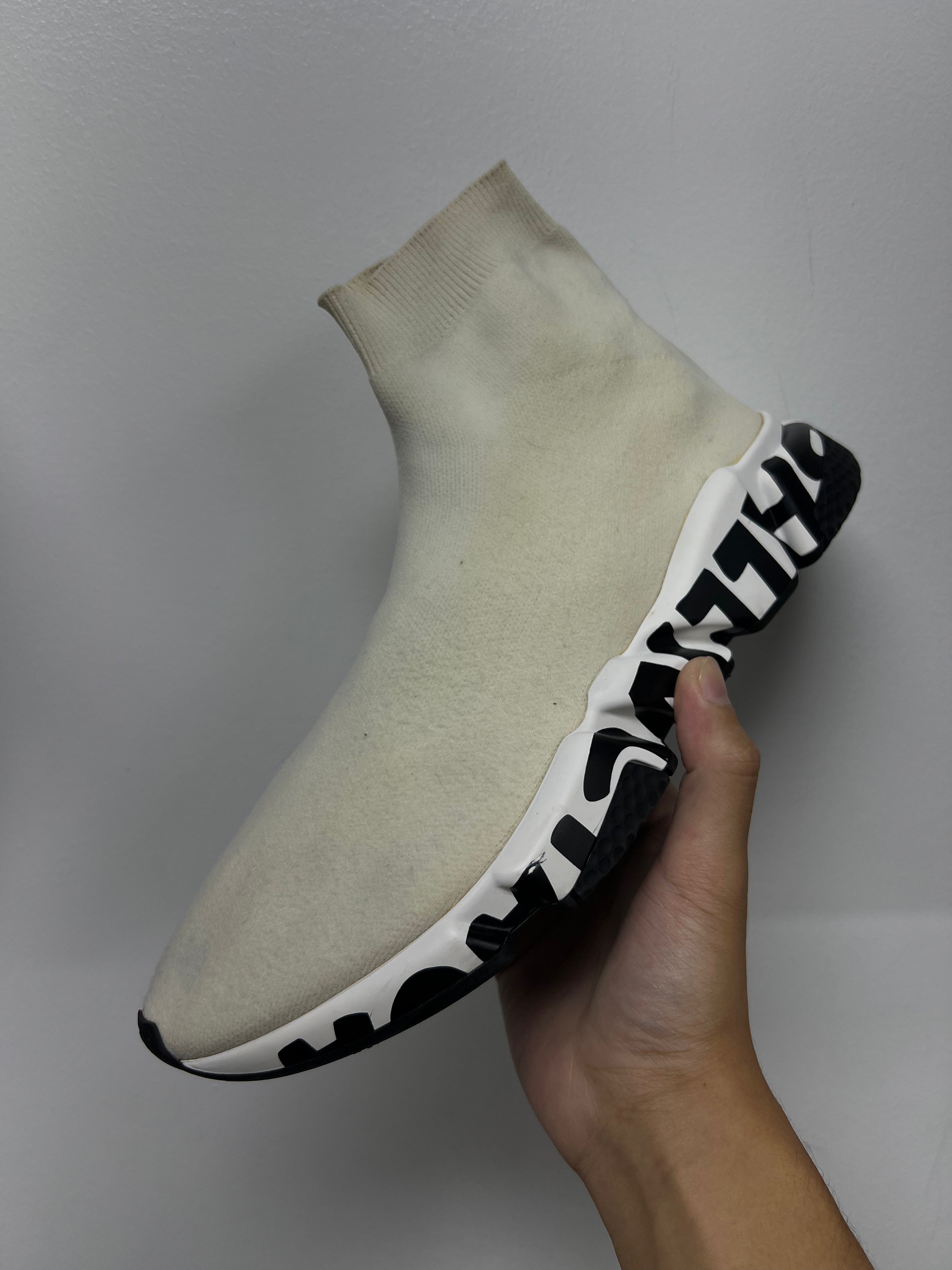 Balenciaga White Black Speed Trainer Sneakers