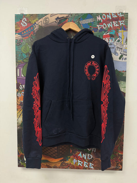 Chrome Hearts Floral Horseshoe Hoodie Navy Red New XS
