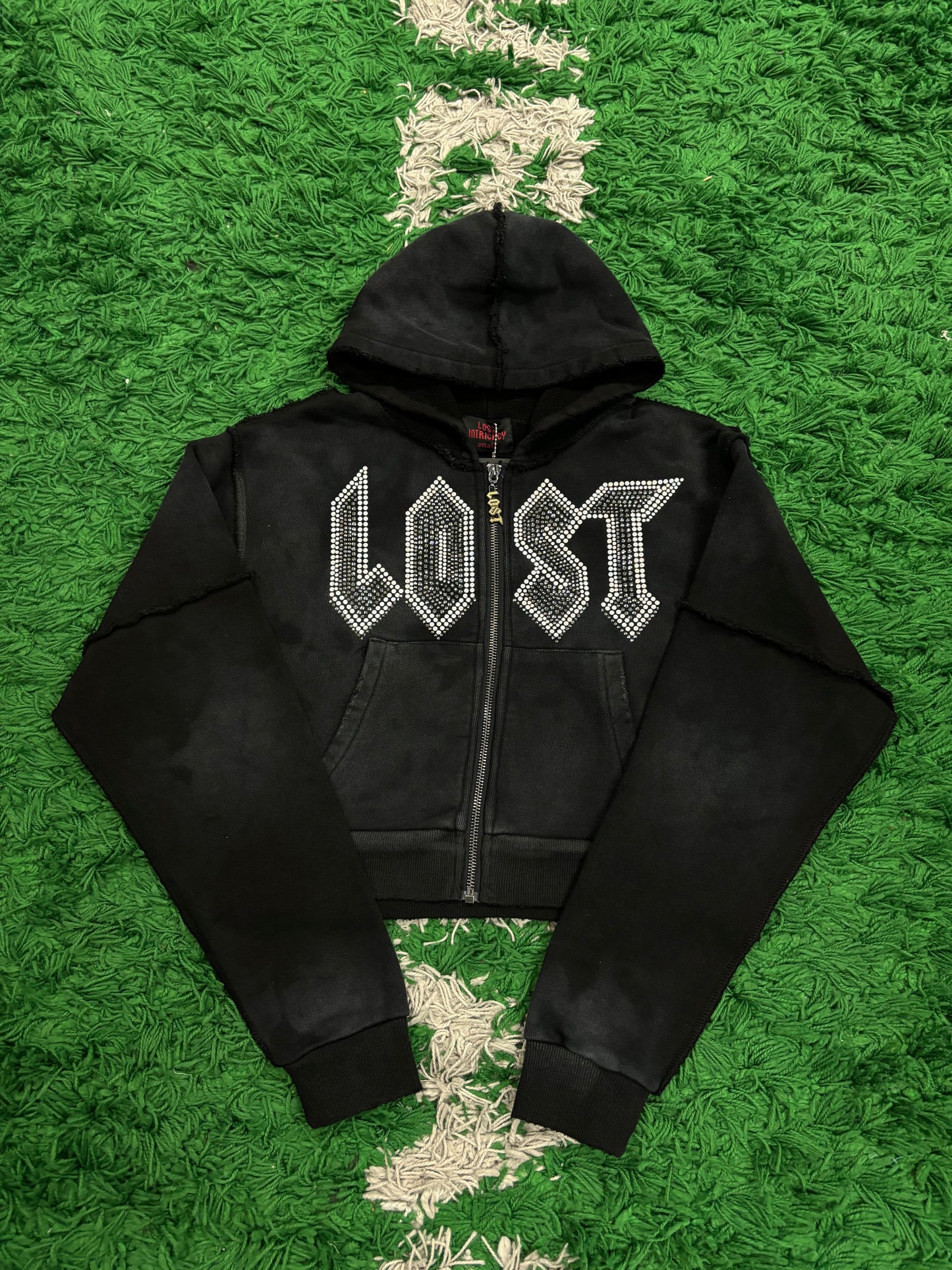 Lost Intricacy Women's Hoodie Black Tie Dye Rhinestone