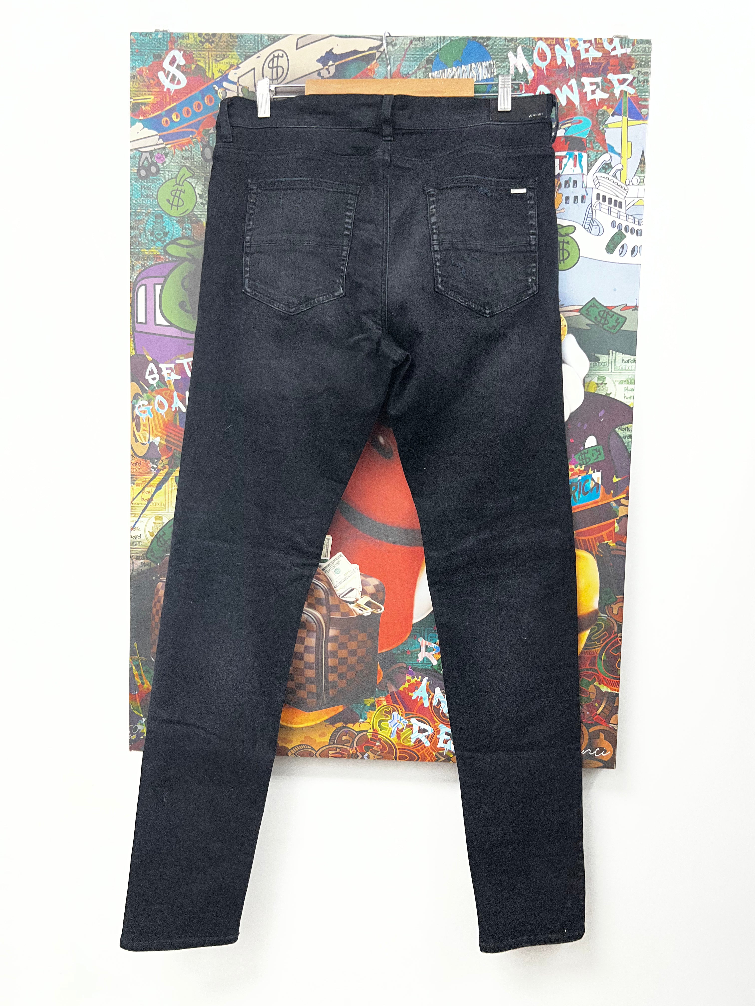 Amiri MX1 Black Wash Camo Patch Jeans