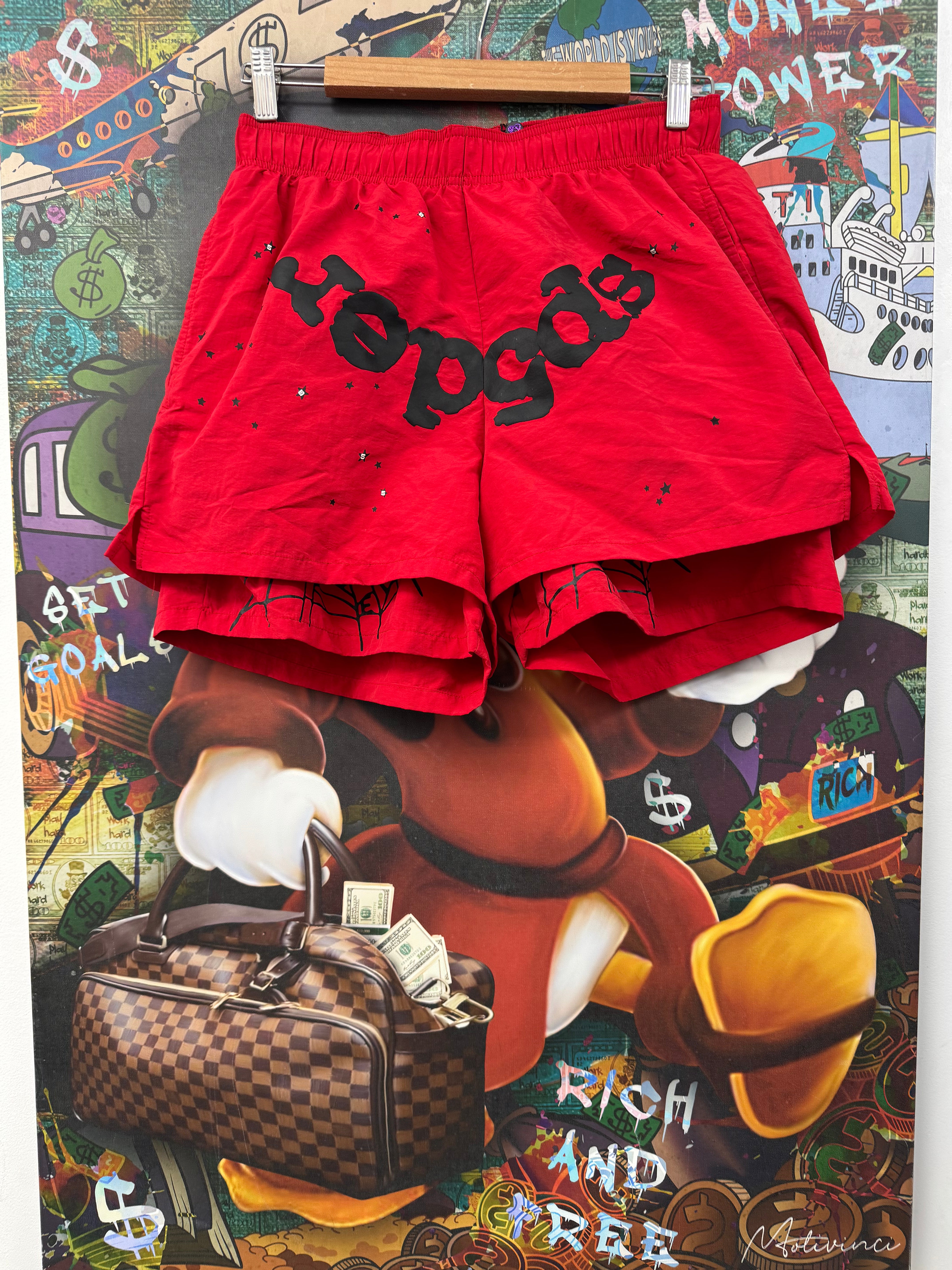 Sp5der Red Black Og Web Double Layered Shorts