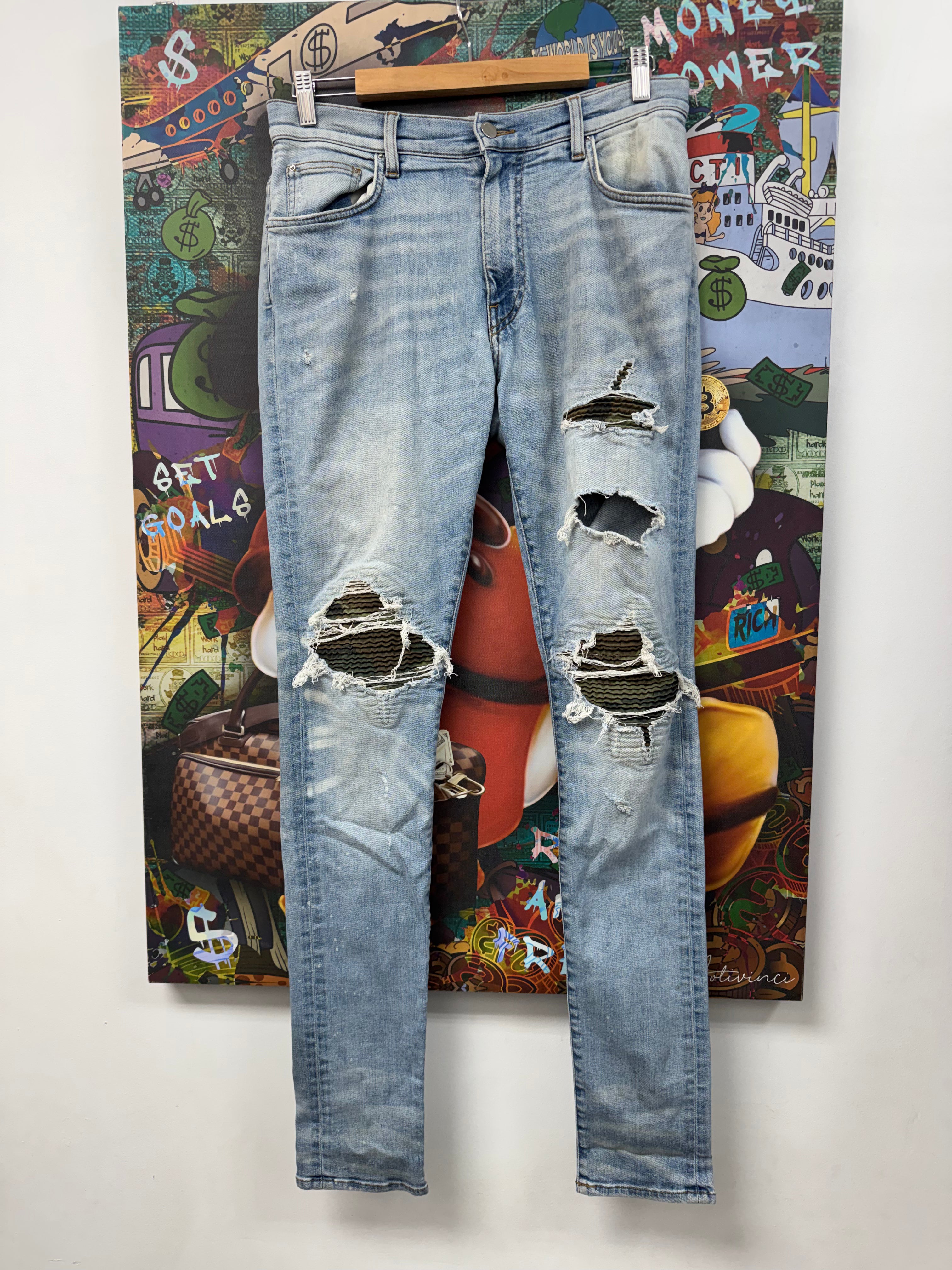 Amiri Light Wash Camo MX1 Patch Jeans