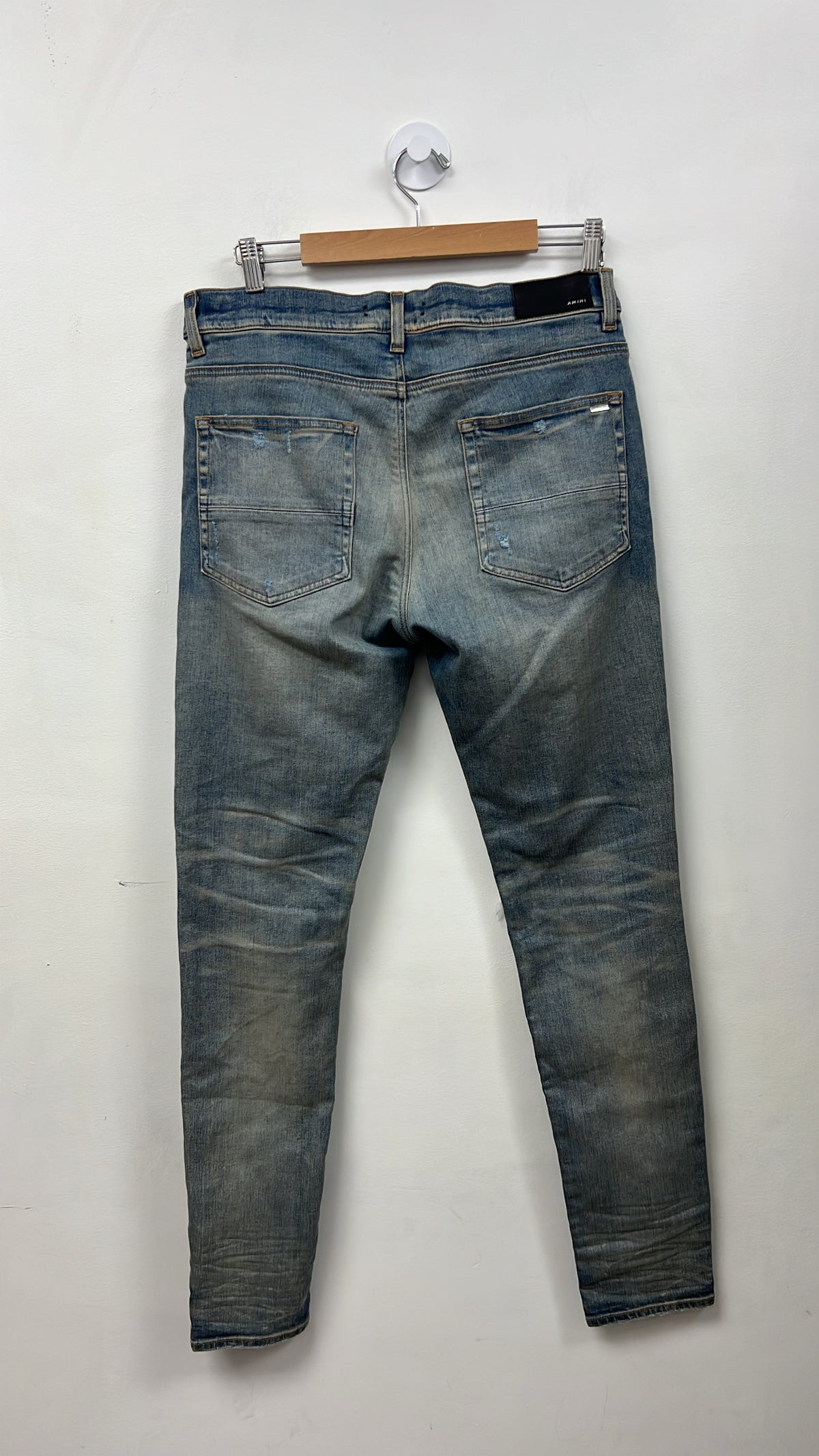 Amiri Light Wash Orange Paisley Thrasher Patch Jeans