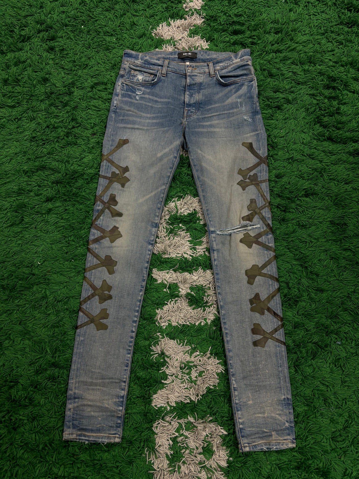 Amiri Jeans Light Wash Camo Bones New 32 With Tags