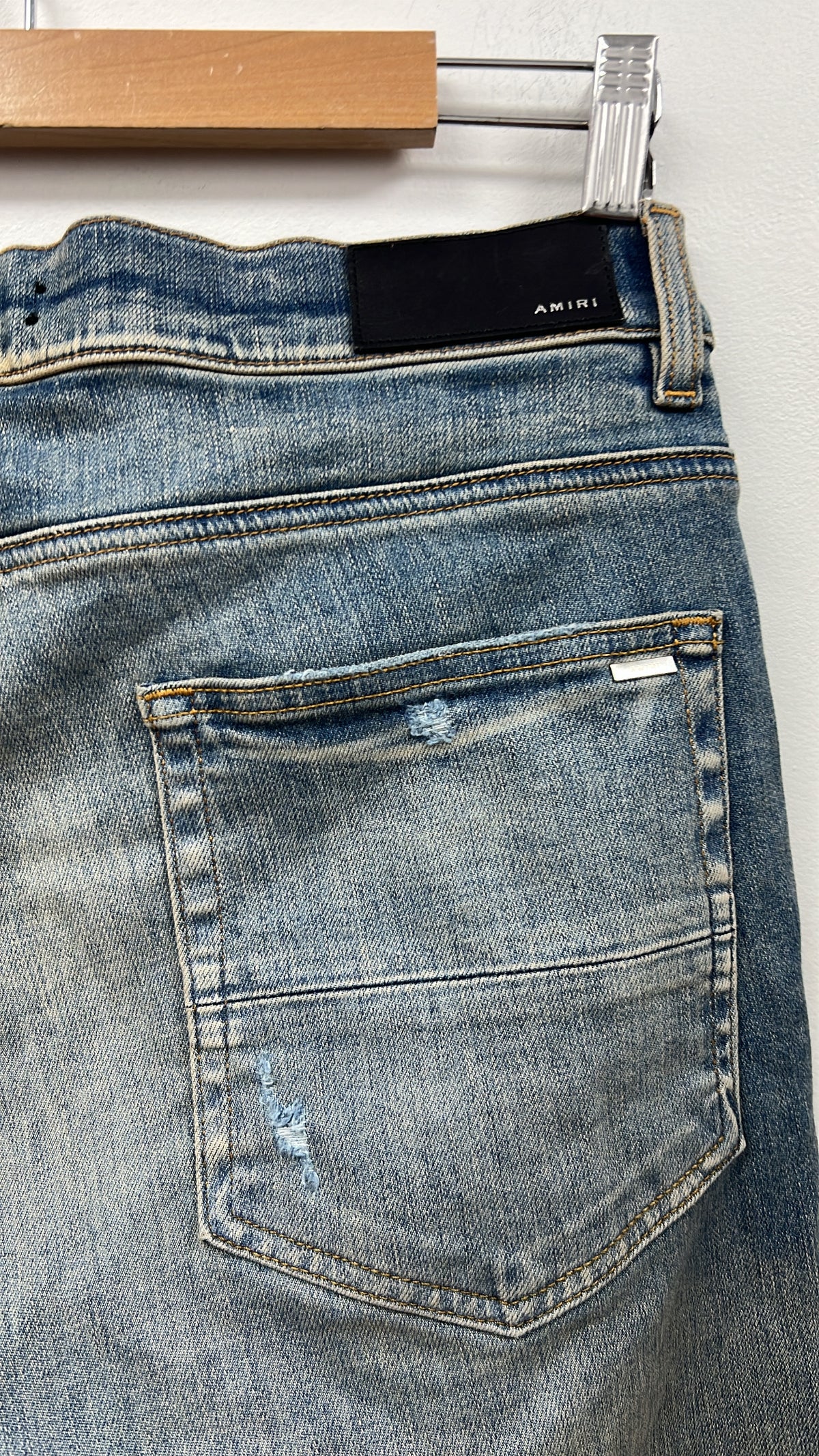 Amiri Light Wash Orange Paisley Thrasher Patch Jeans