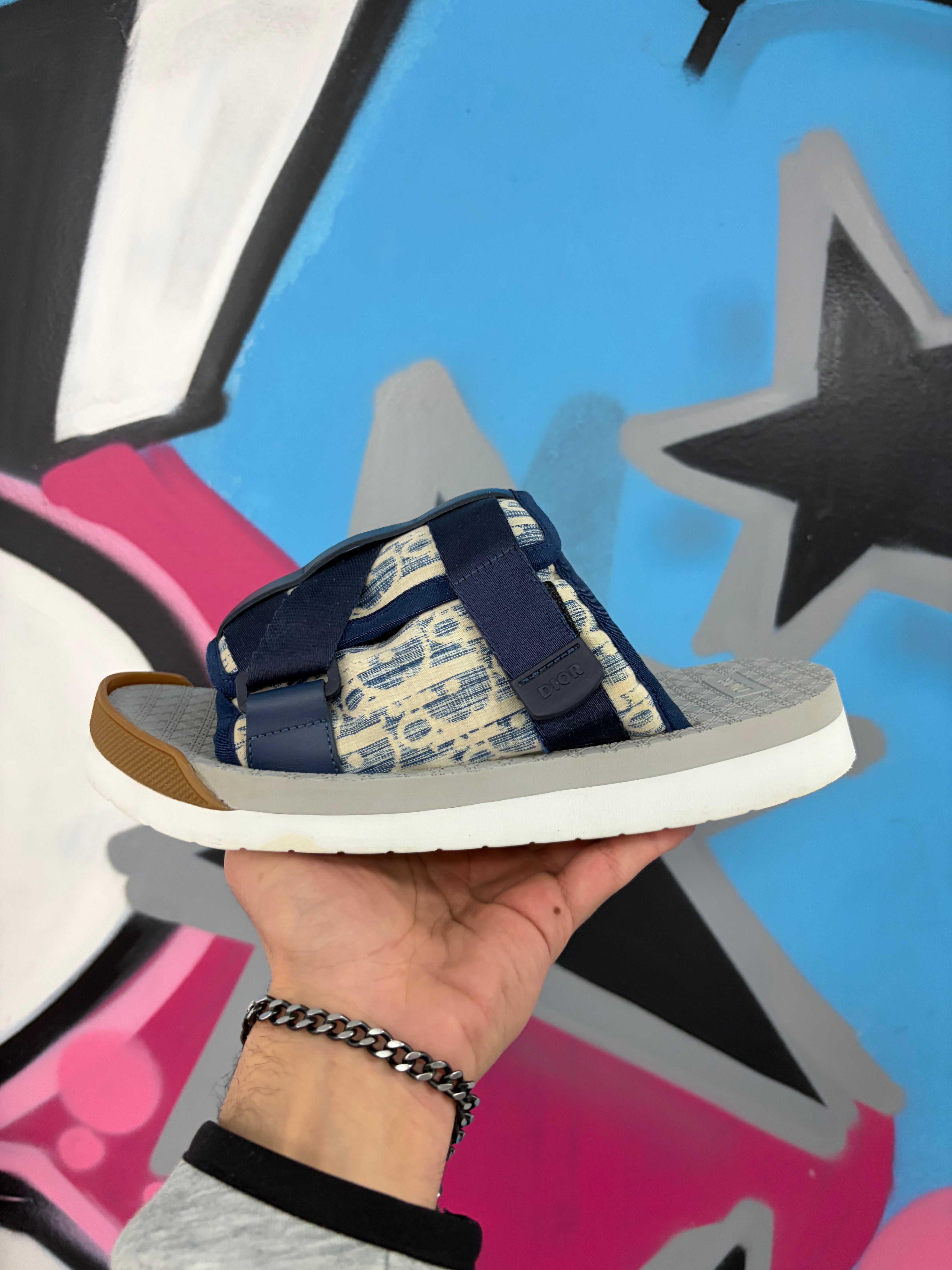 Dior Navy Cream Alpha Slides