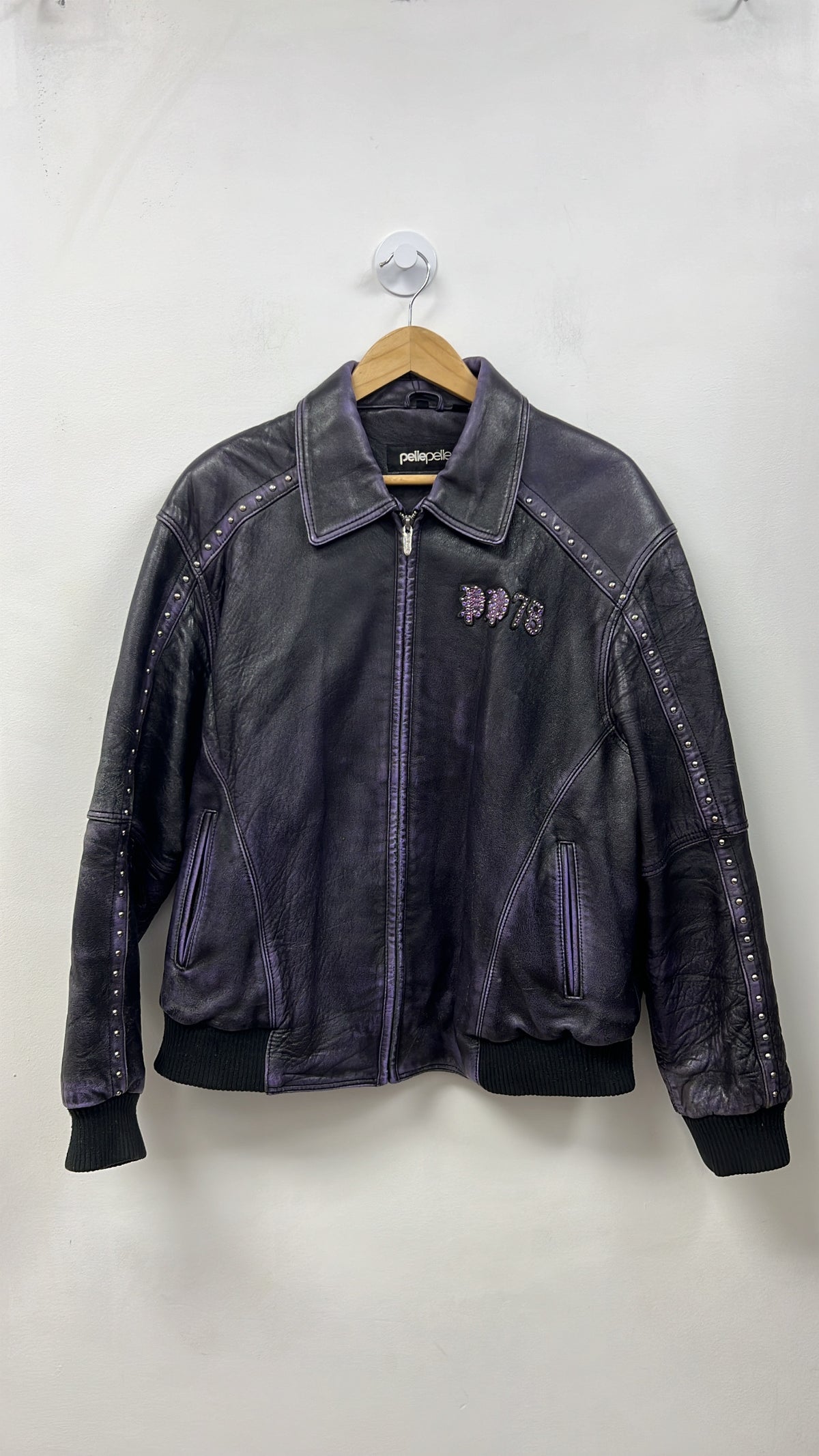 Pelle Pelle Black Purple Metallic Varsity Jacket