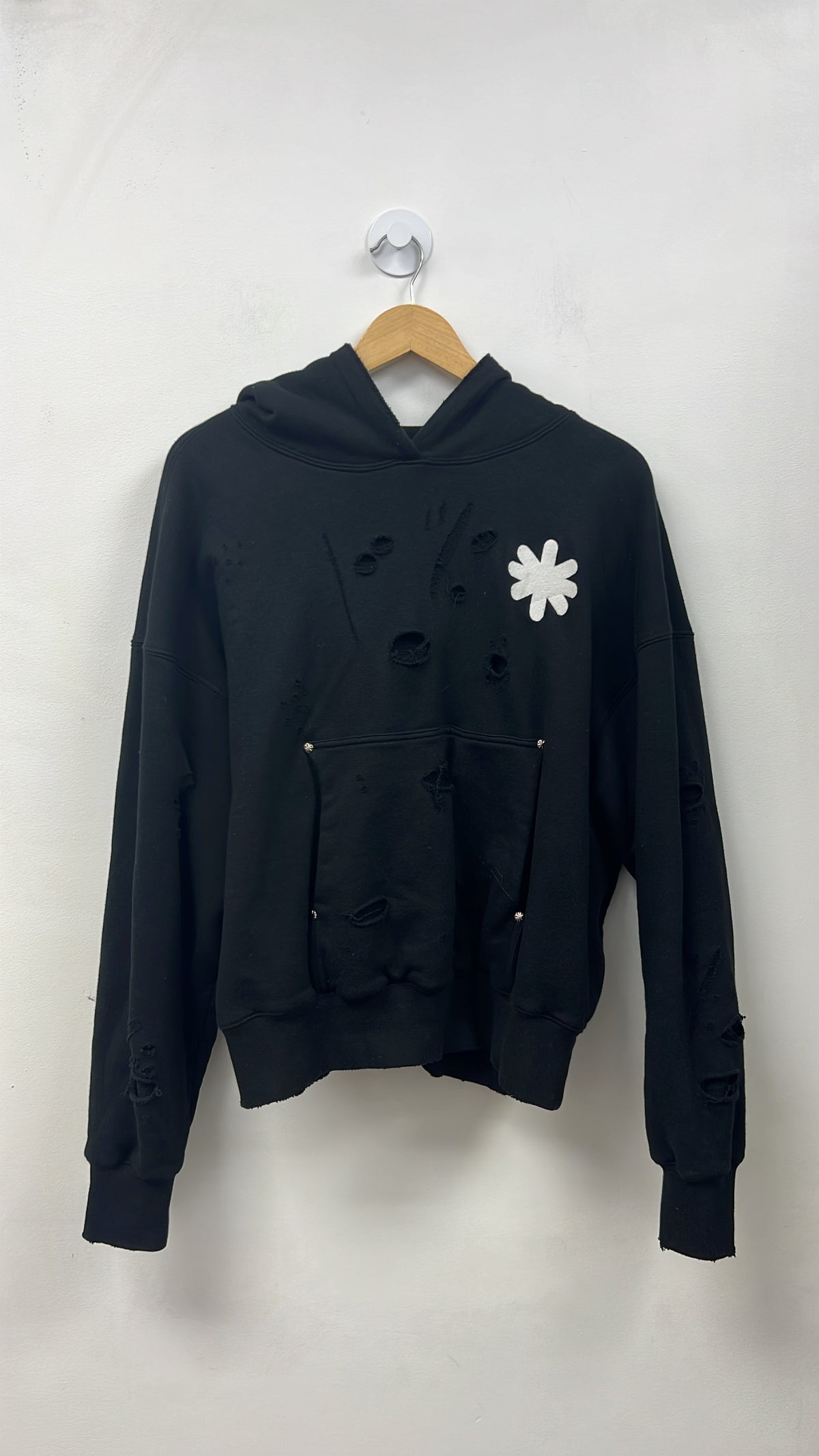 LOST SHDWS Black White Distressed Logo Hoodie