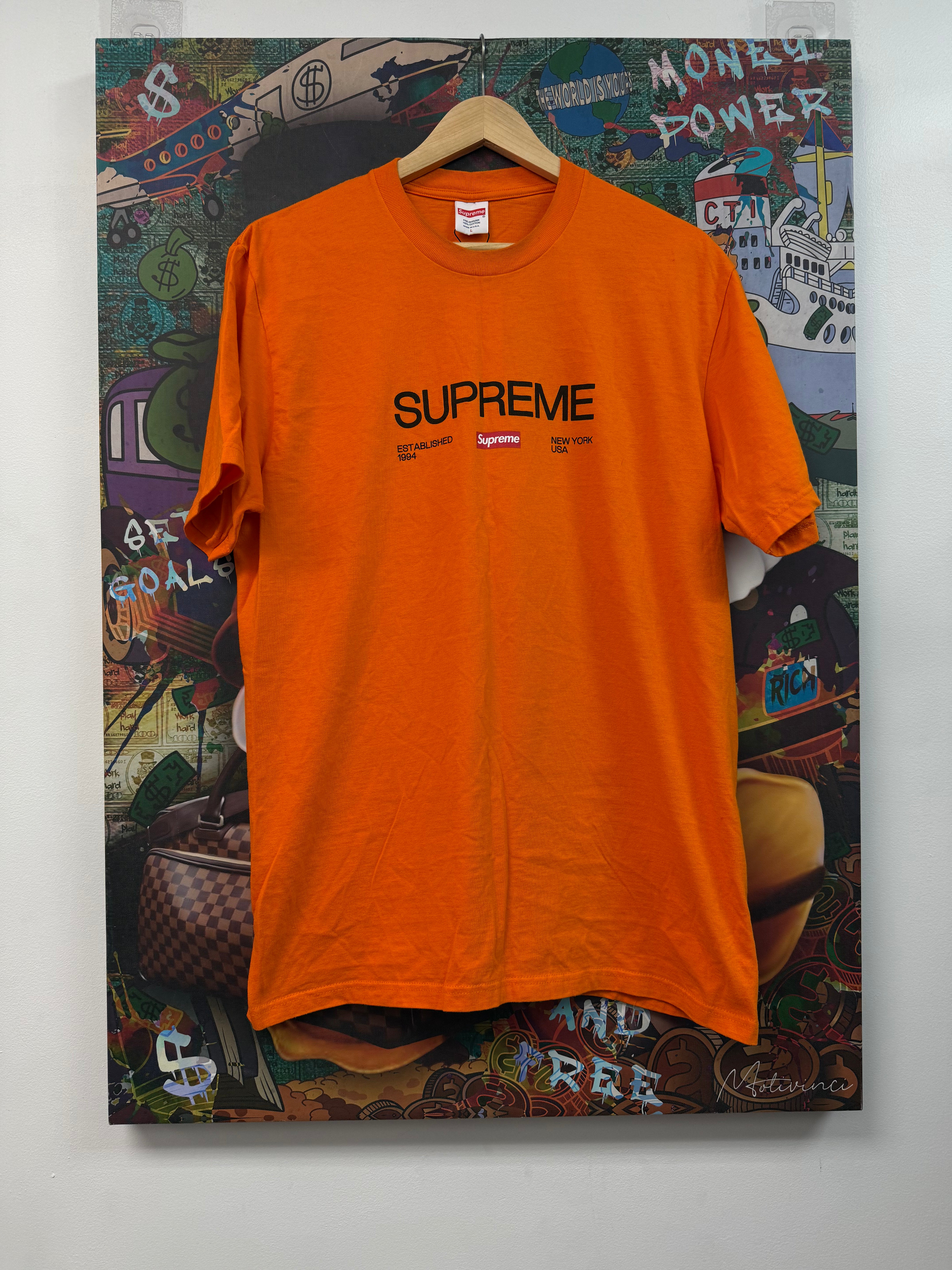 Supreme Orange Black Chest Logo Tee