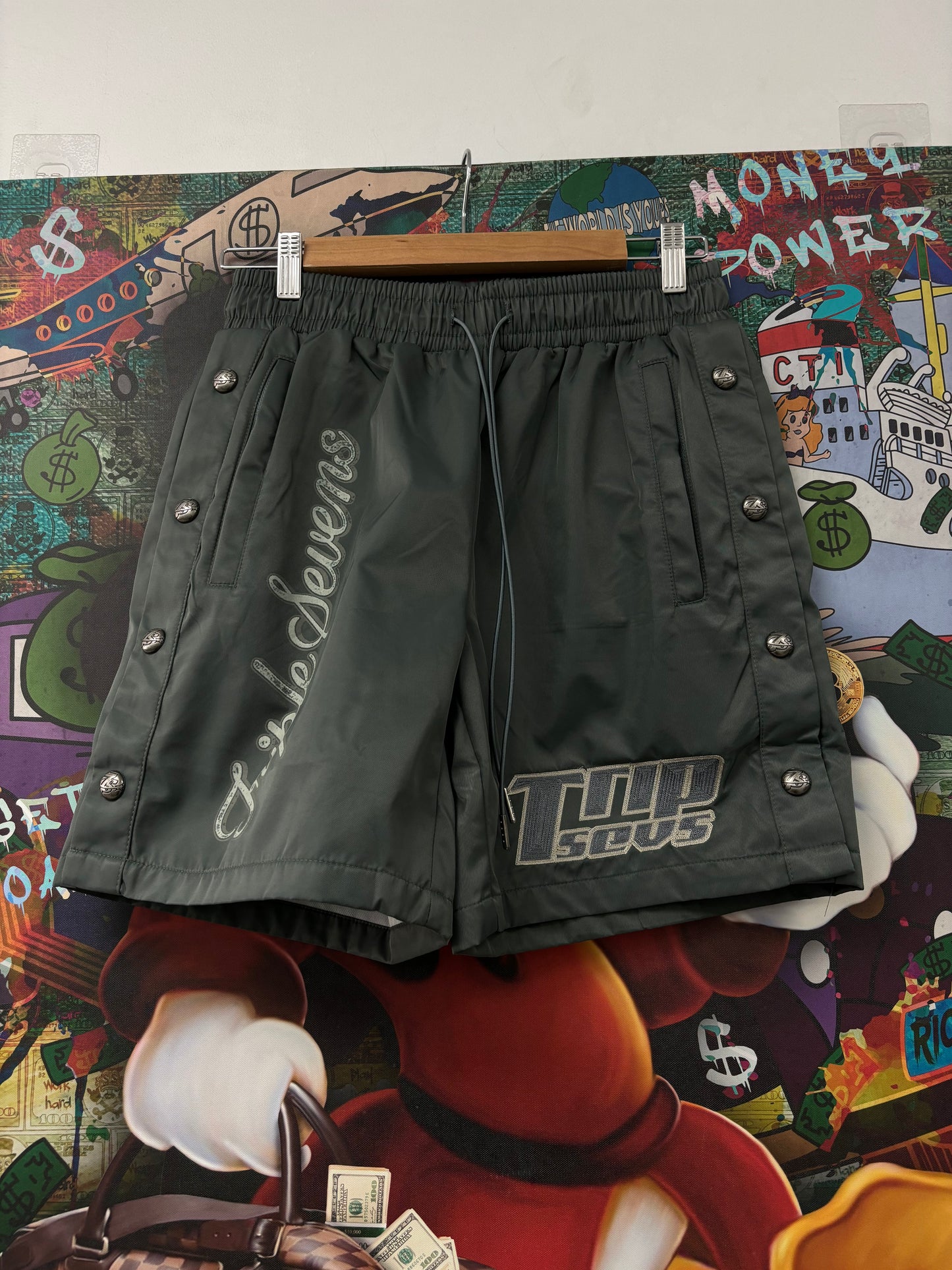 Triple Sevens 7 Nylon Button Up Shorts Grey