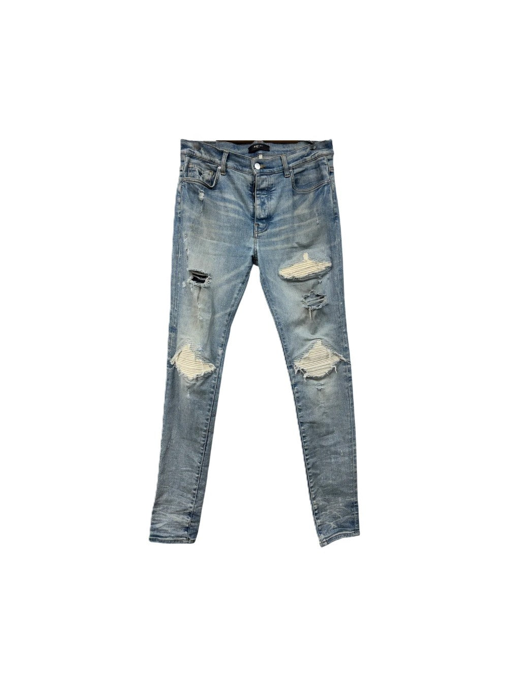 Amiri "MX1" Suede Patch Light Wash & White Jeans
