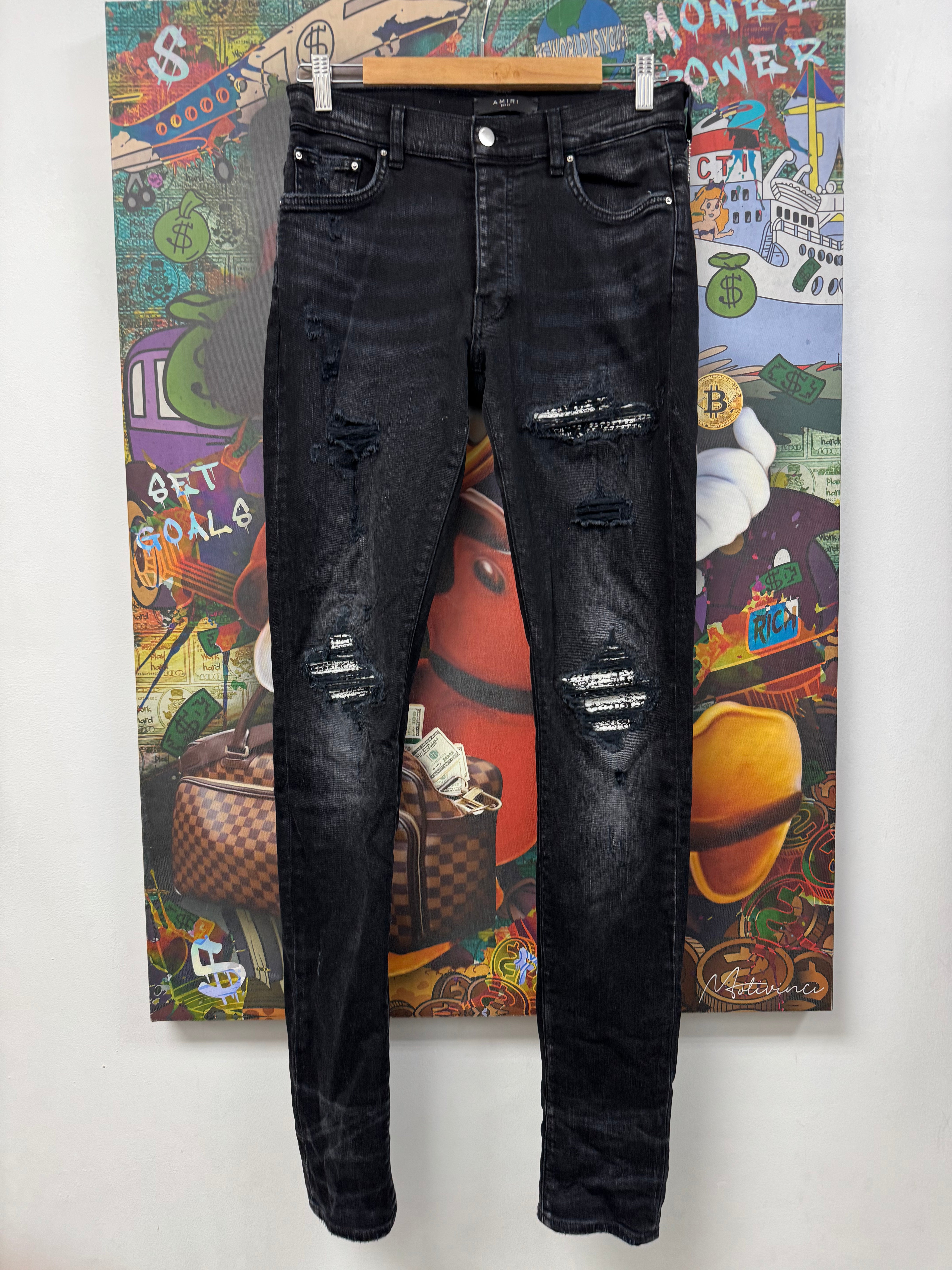 Amiri MX1 Black Wash Boucle Patch Jeans