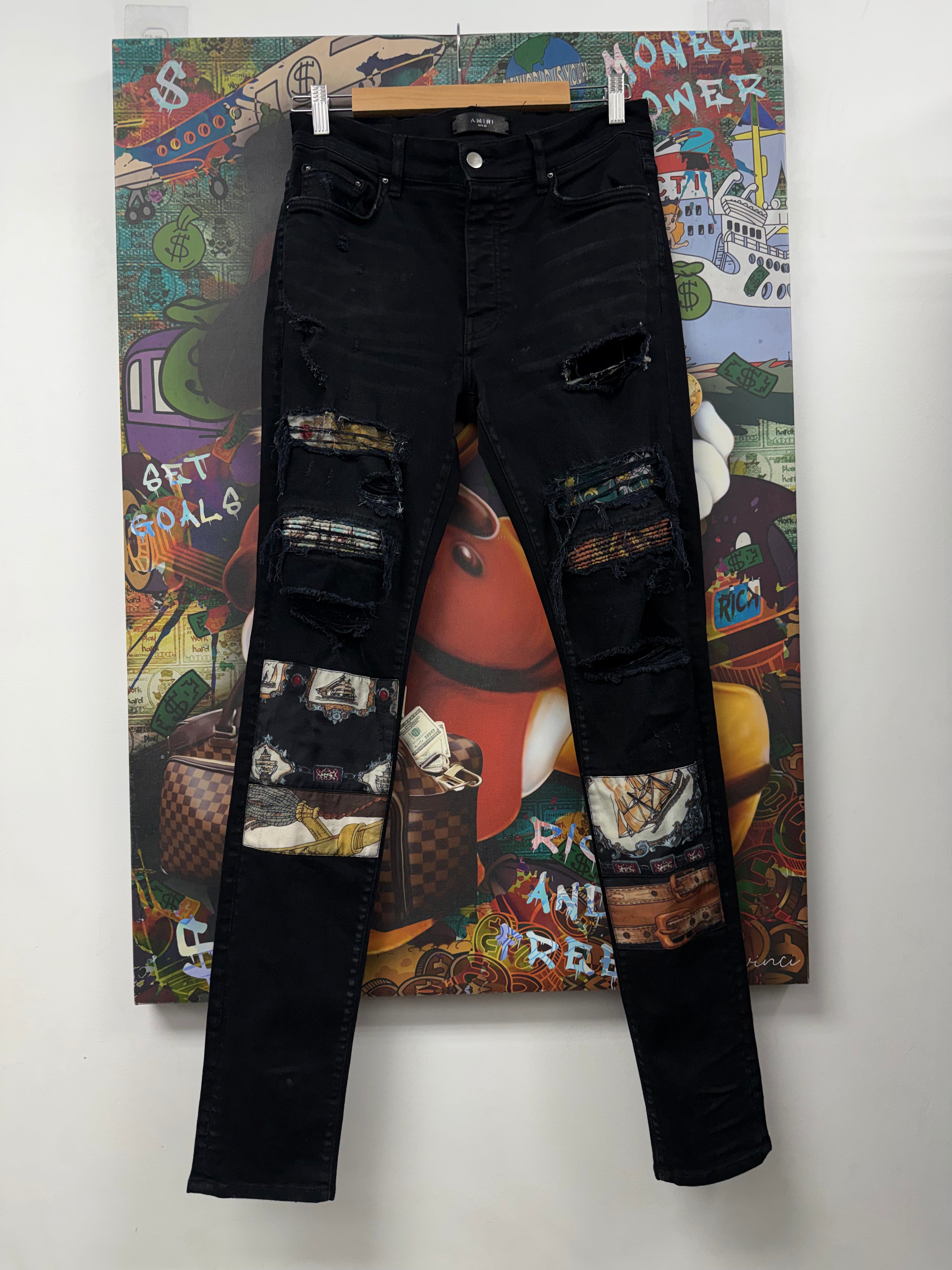 Amiri Black Art Patchwork Jeans