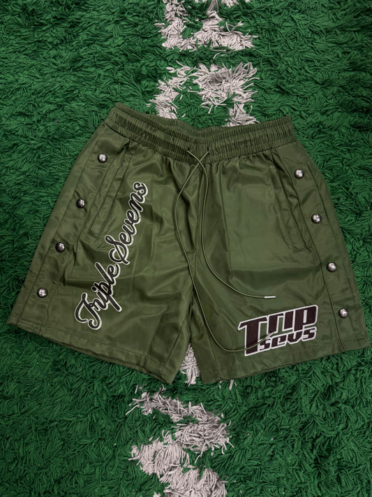 Triple 7 Button Up Shorts Green (S-XL) New