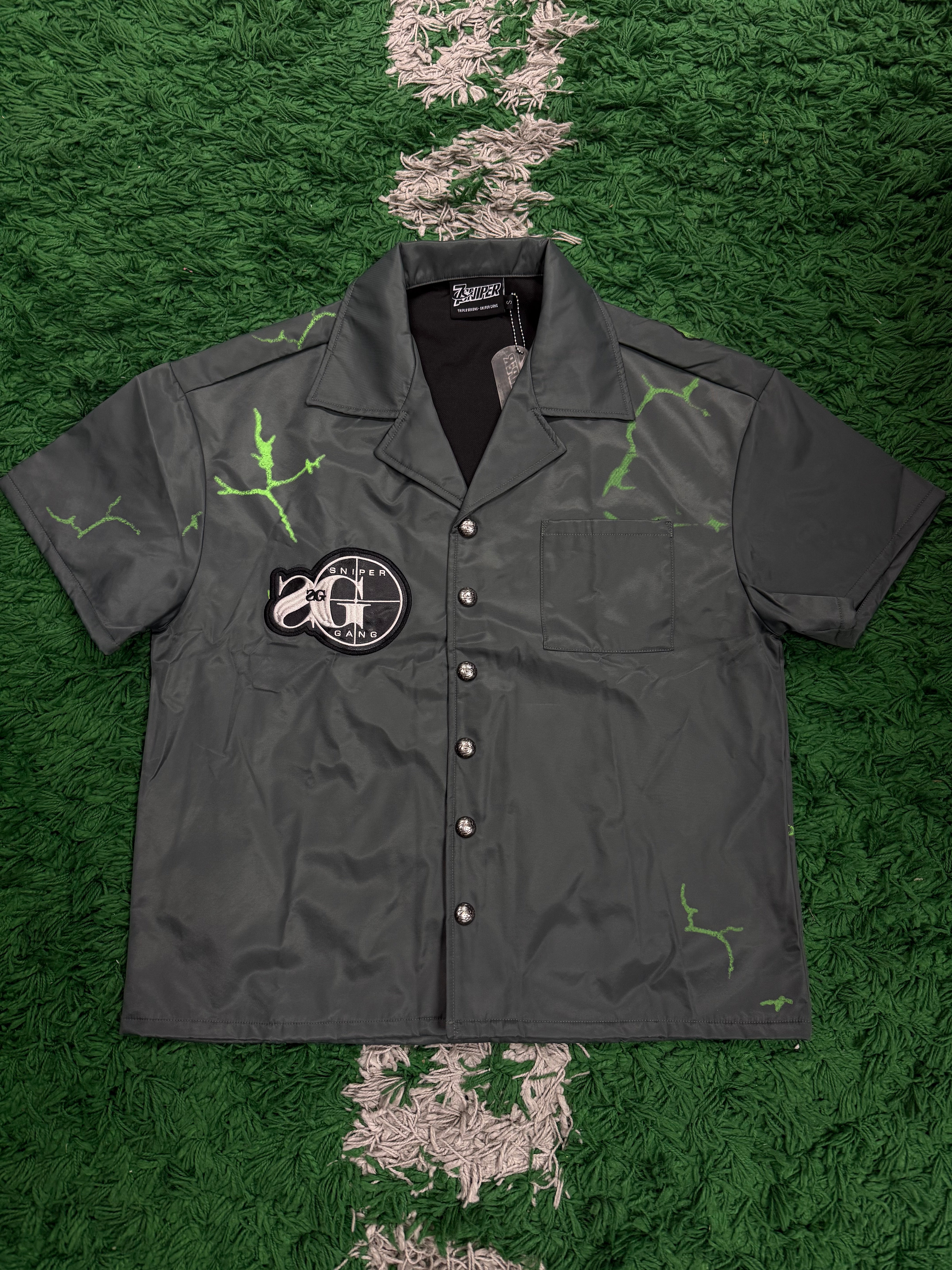 Triple Sevens 7 Nylon Button Up Shirt Grey Green (S-XL) New
