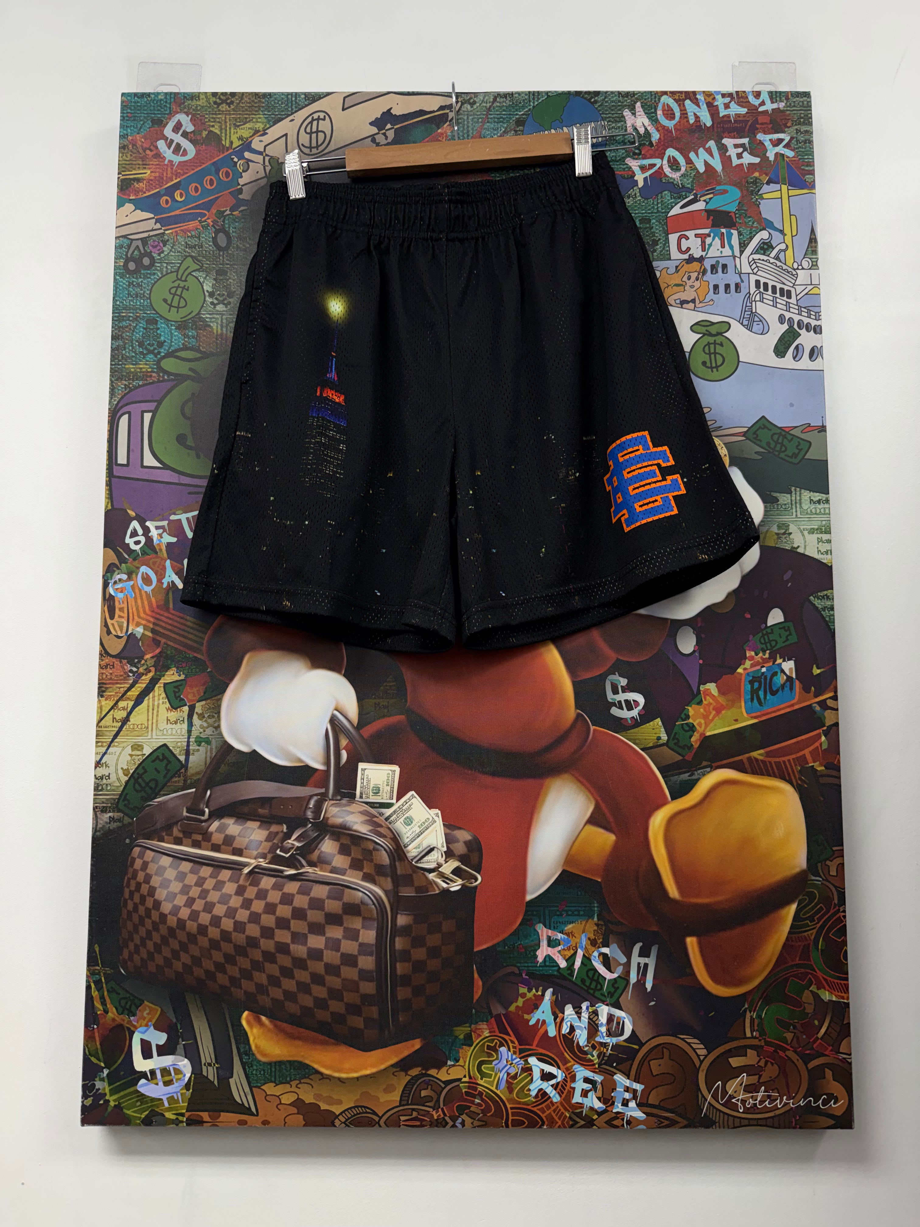 Eric Emanuel Black Skyline Blue Orange Shorts