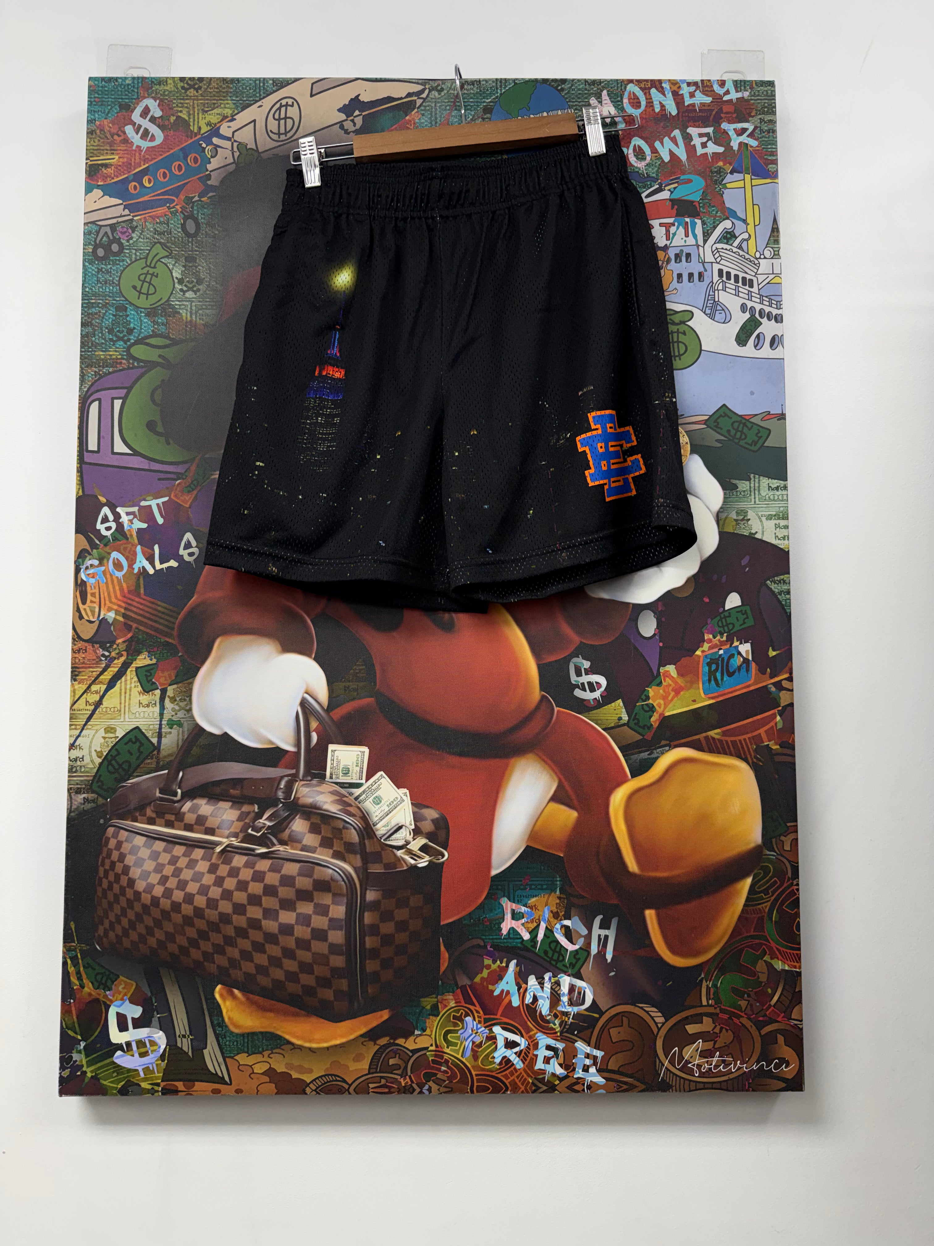 Eric Emanuel Black Skyline Blue Orange Shorts