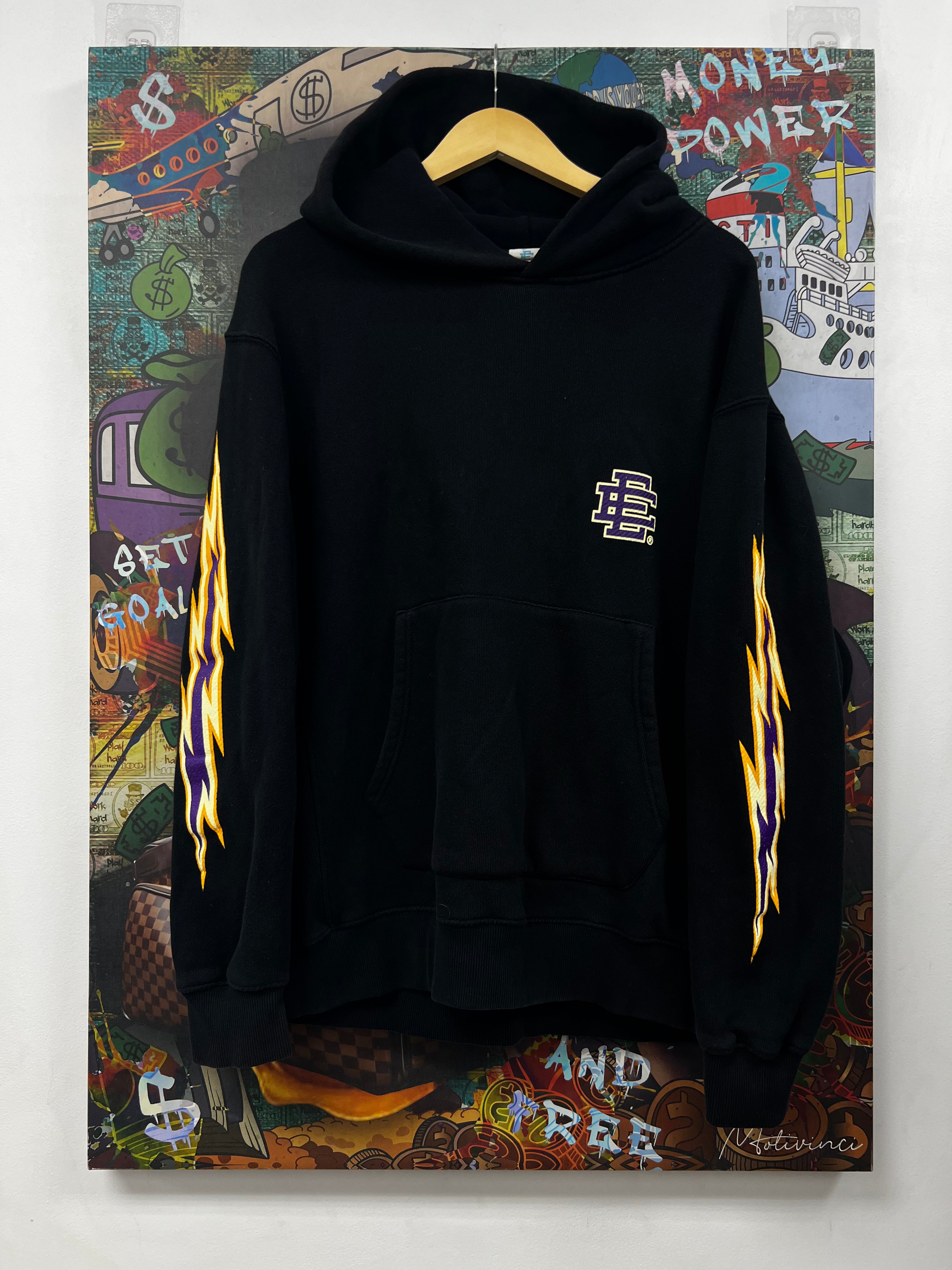 Eric Emanuel Black Purple Yellow Bolt Hoodie