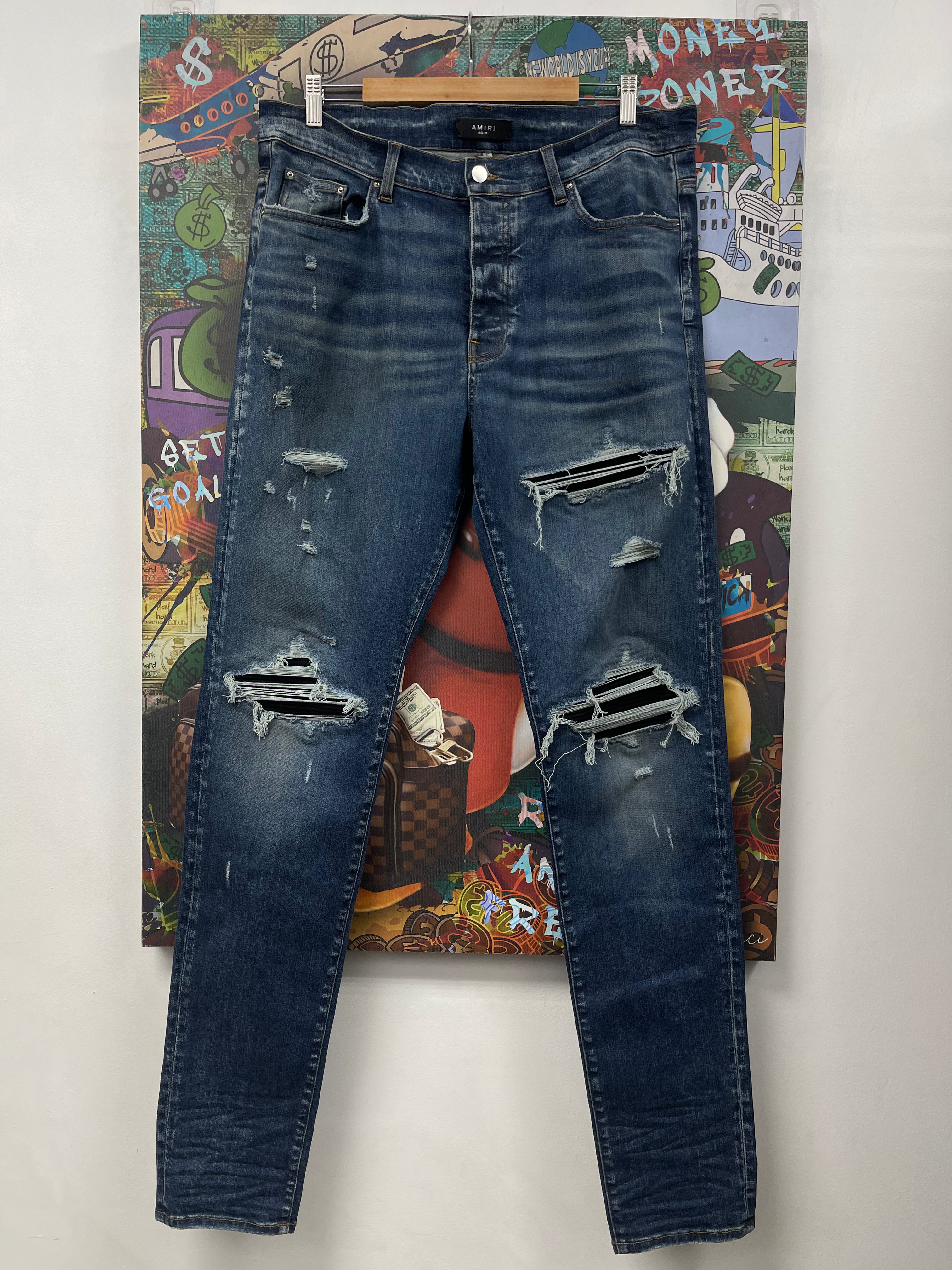 Amiri MX1 Deep Classic Black Suede Patch Jeans