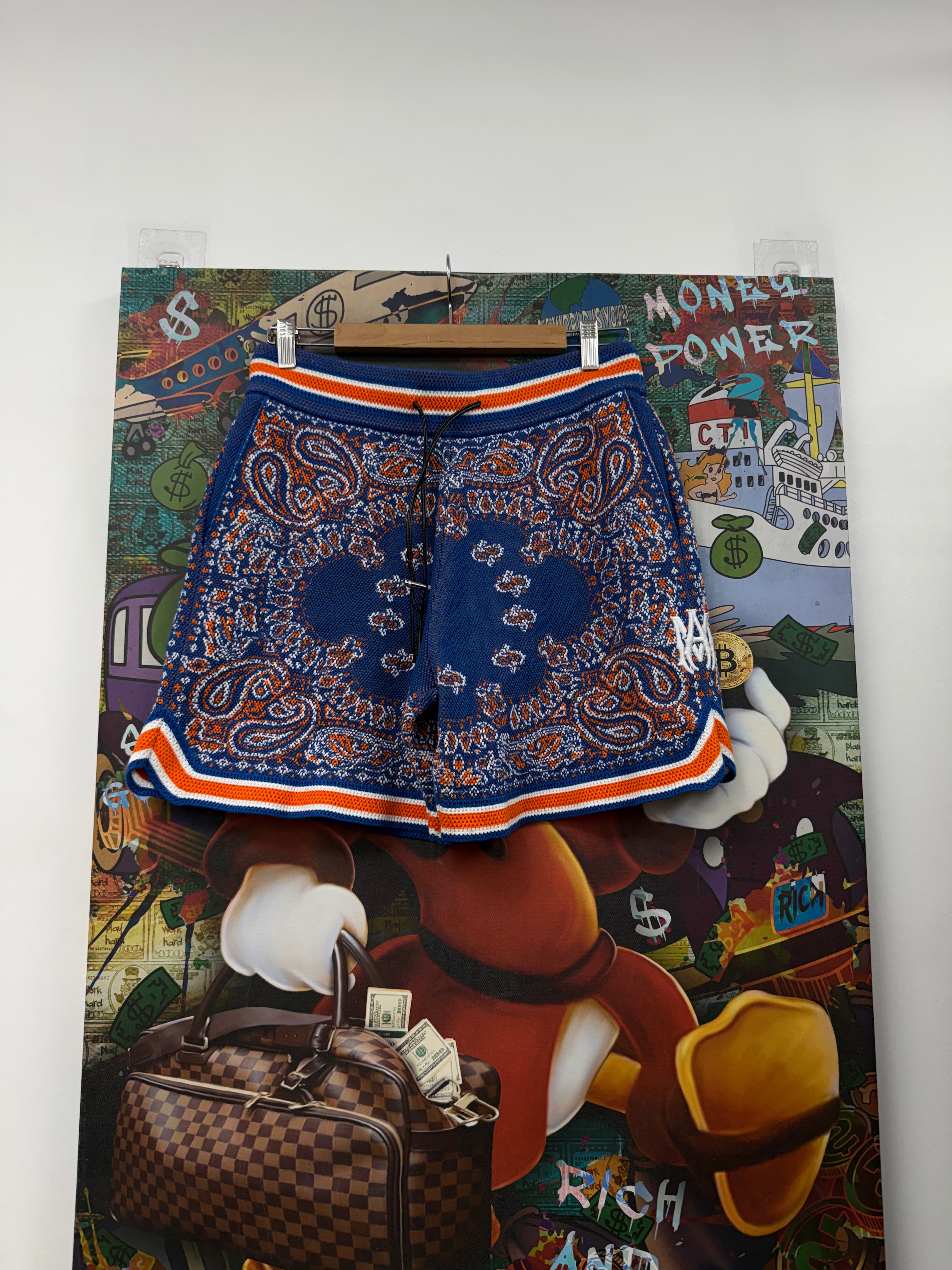 Amiri Blue Orange MA Knit Paisley Shorts