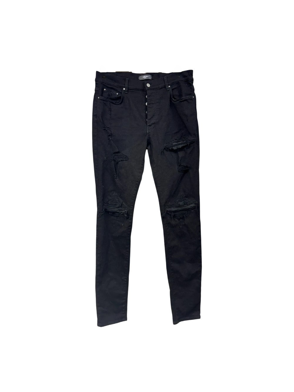 Amiri "MX1" Black Leather Patch Black Jeans