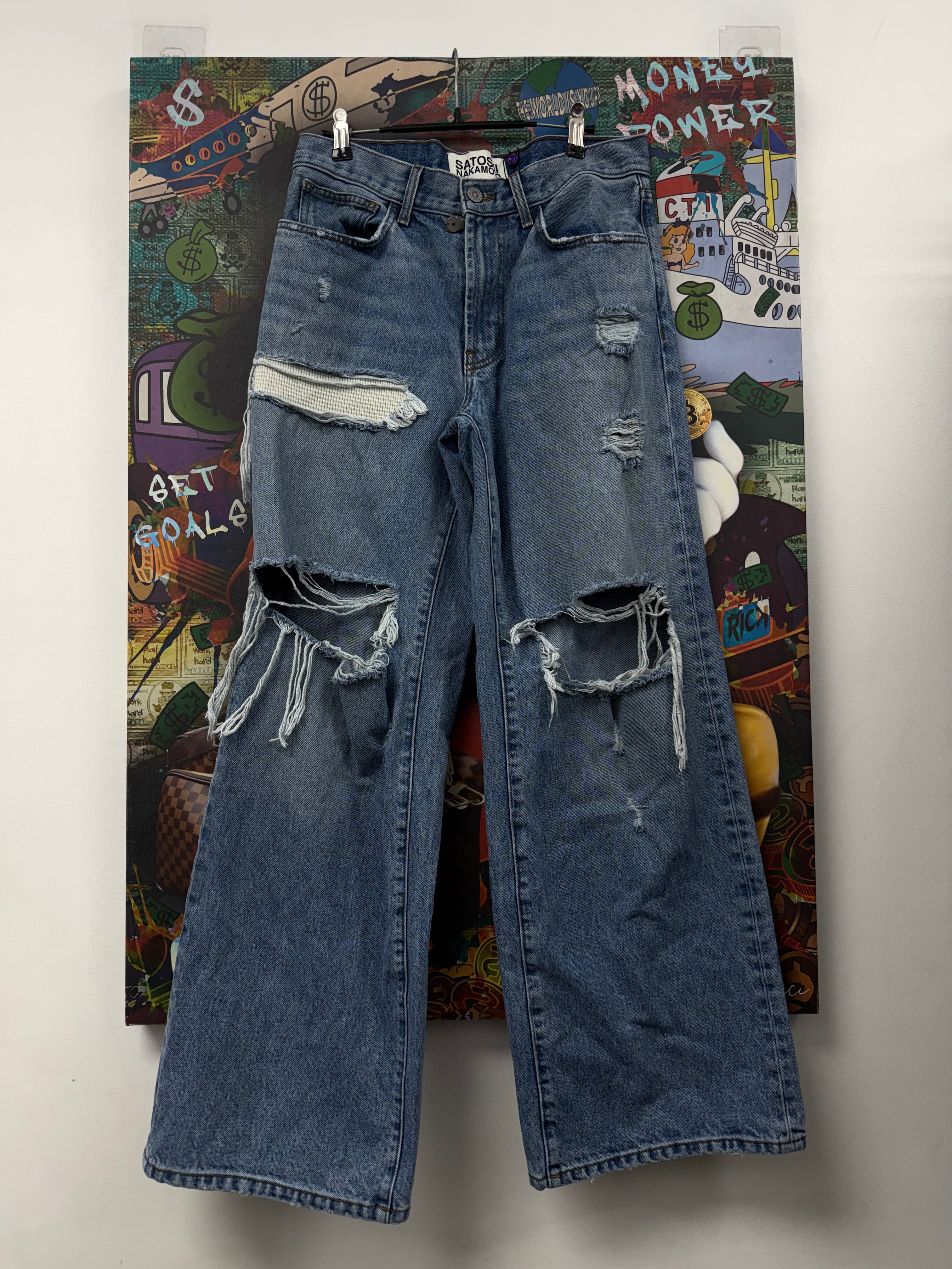 Satoshi Nakamoto Light Wash Distressed Thermal Baggy Jeans