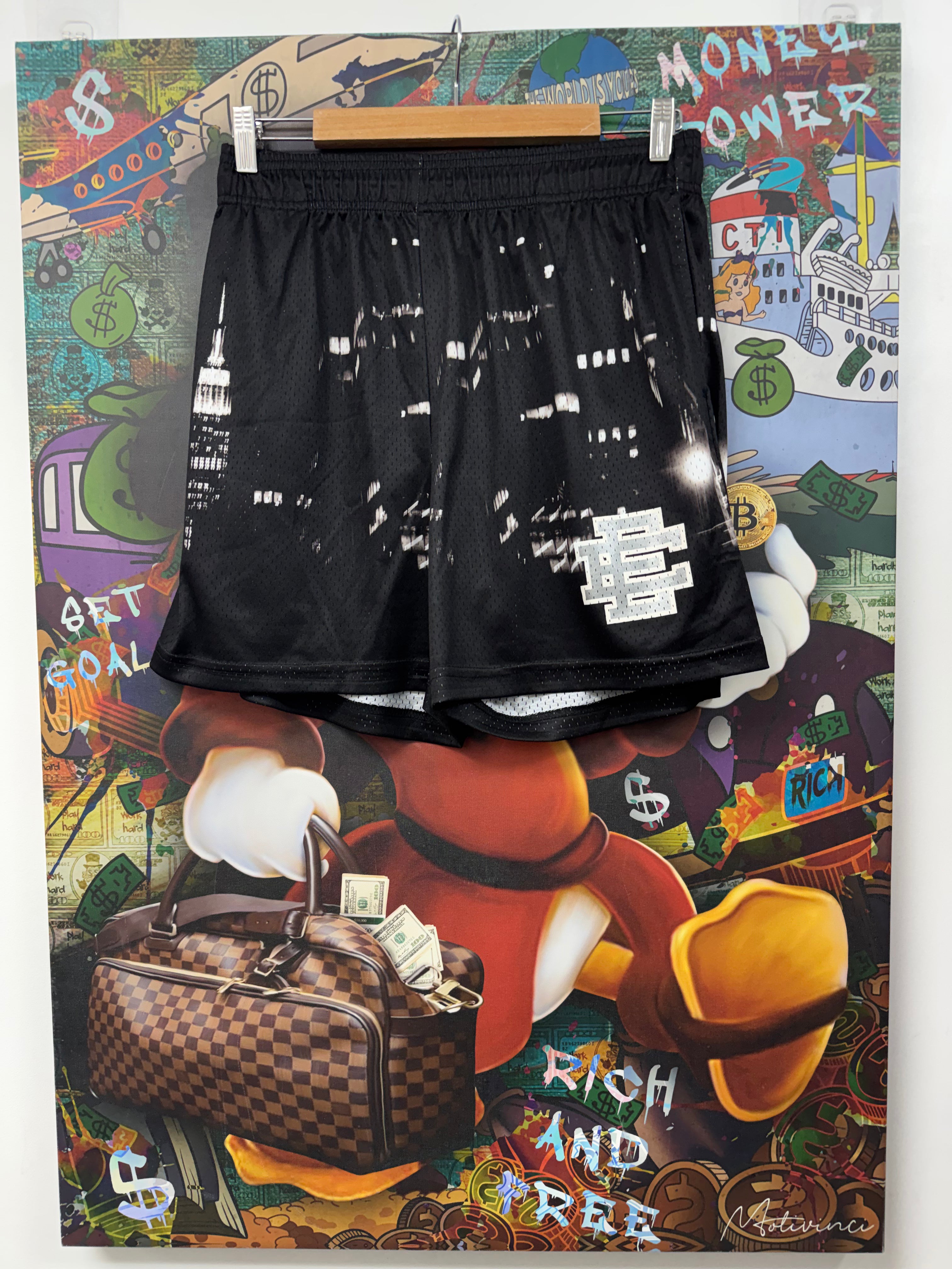 Eric Emanuel Black Silver Skyline Shorts