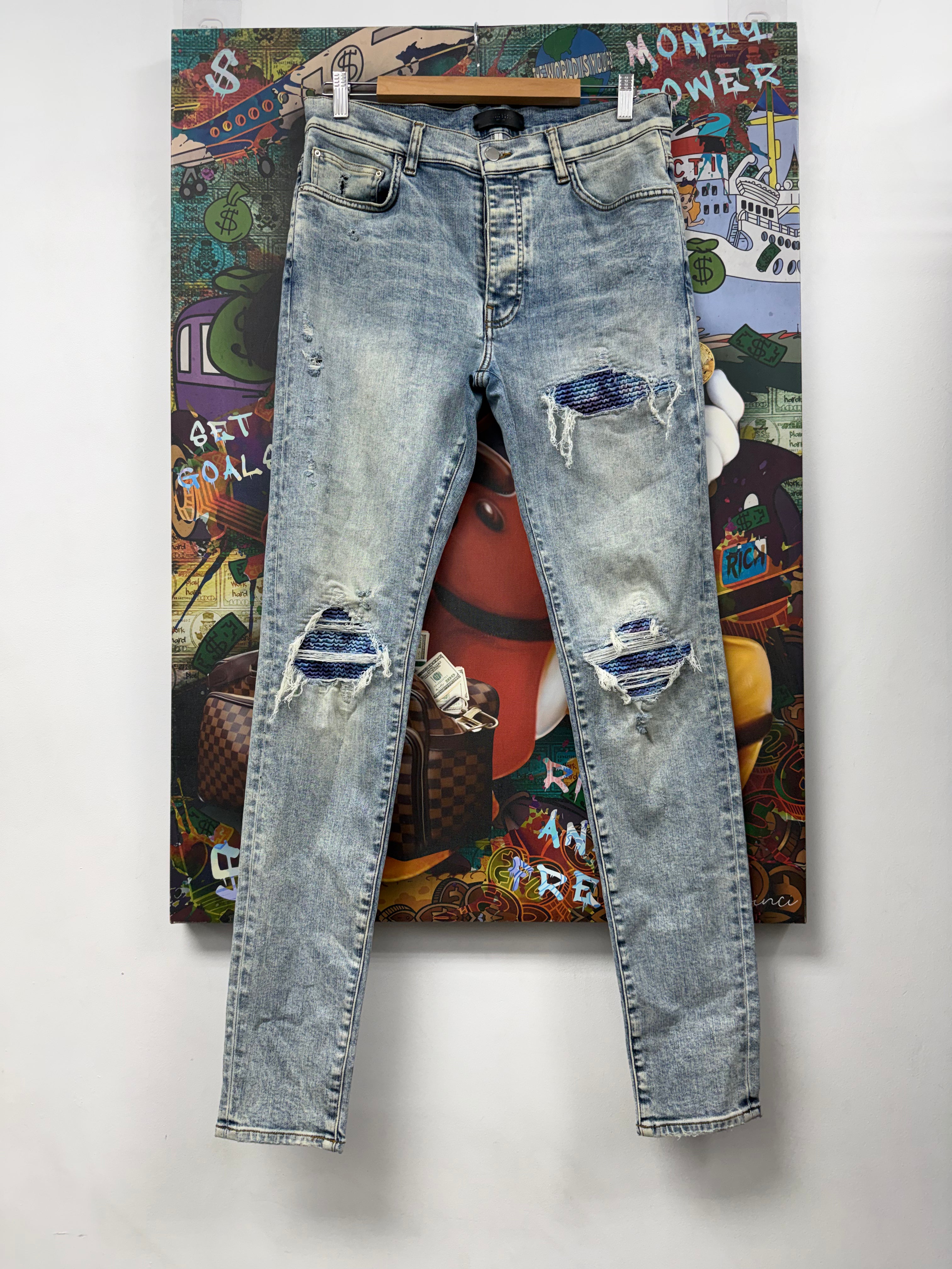 Amiri MX1 Stone Wash Aqua Patch Jeans