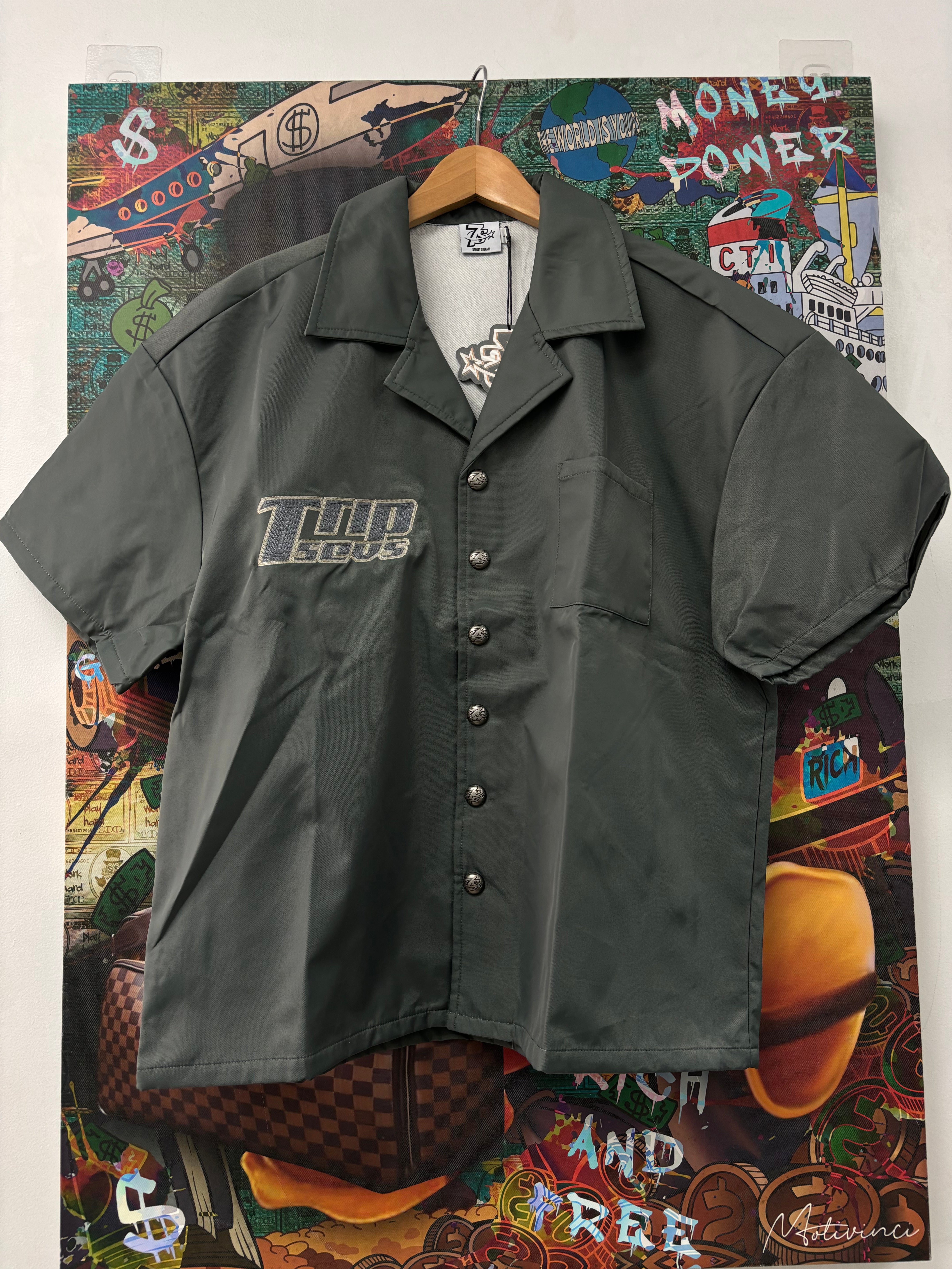 Triple Sevens 7 Nylon Button Up Shirt Grey