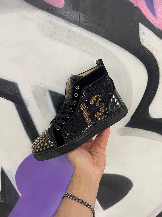 Louboutin Spiked Sneaker Black Gold (40) Used No Box