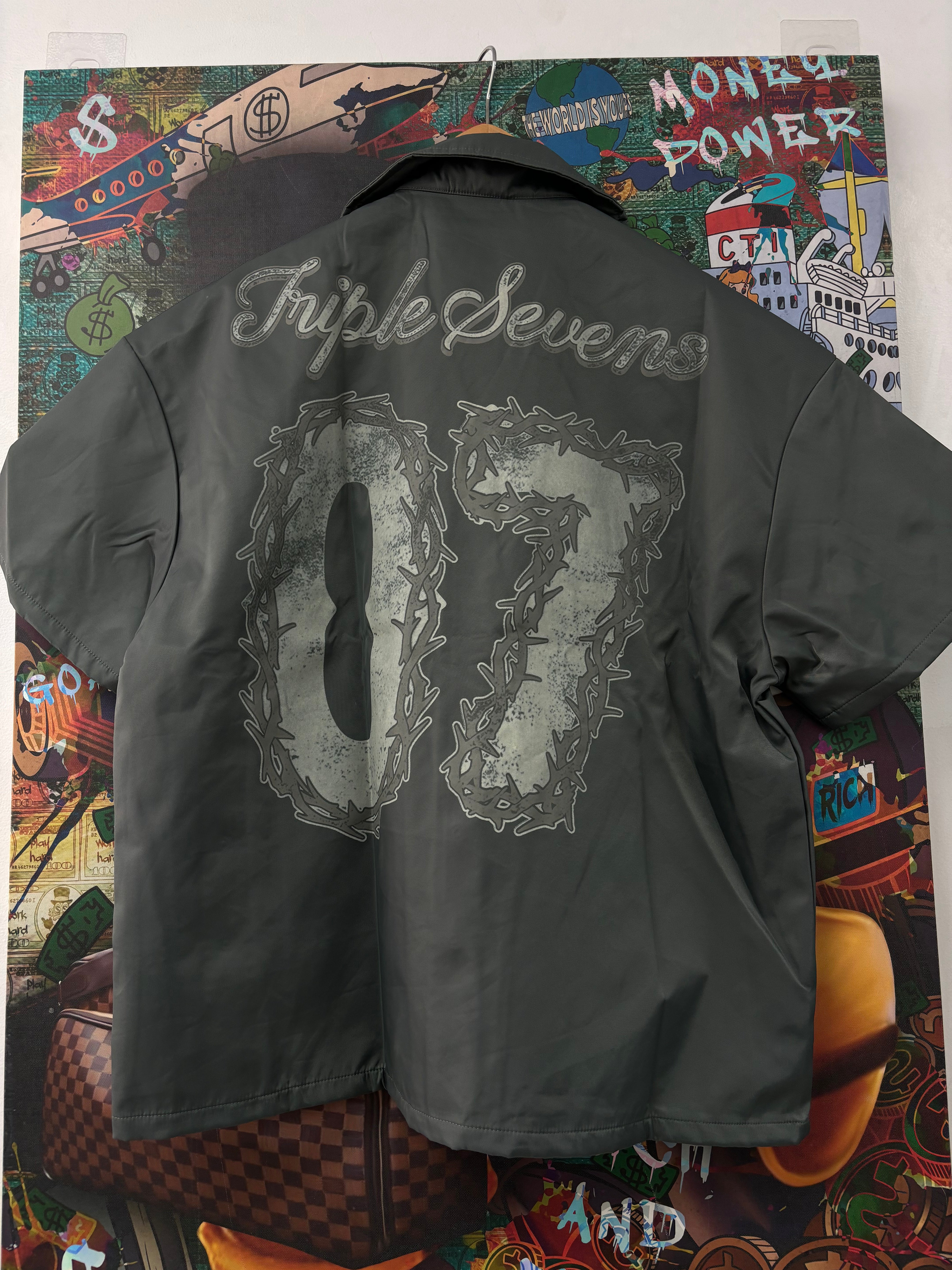 Triple Sevens 7 Nylon Button Up Shirt Grey