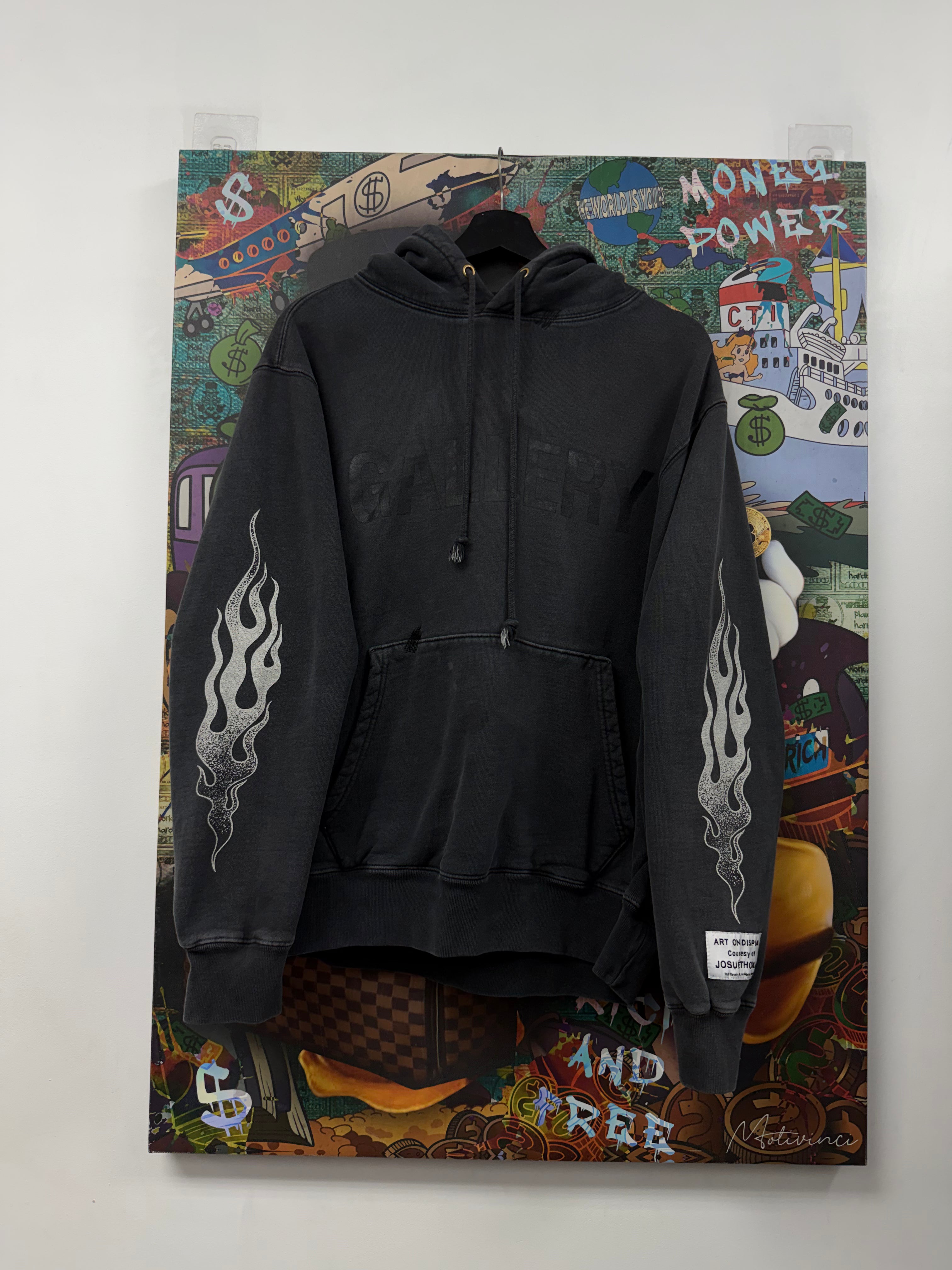Gallery Dept Black Wash Flames Hoodie
