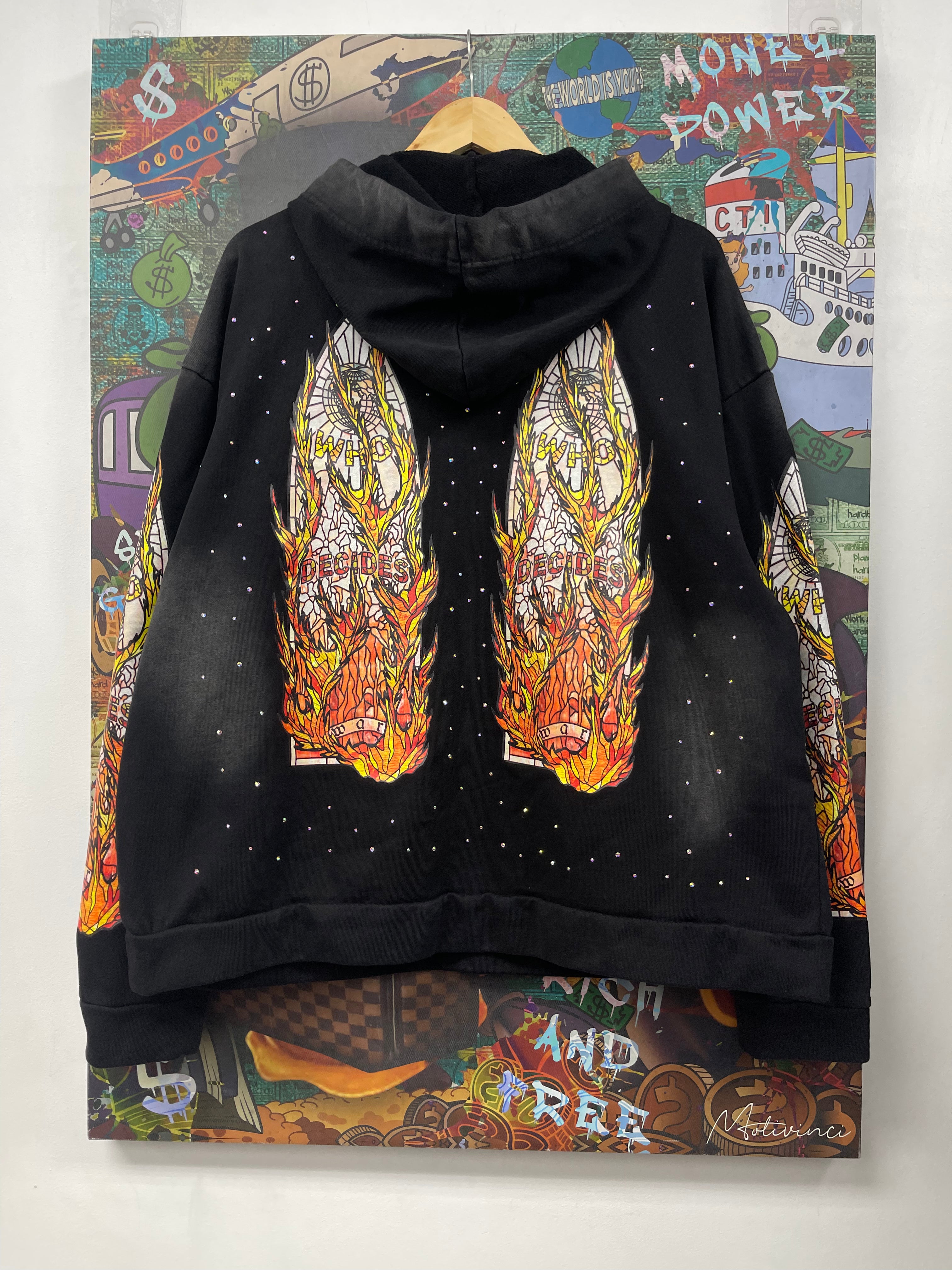 Who Decides War Black Flames Glass Hoodie
