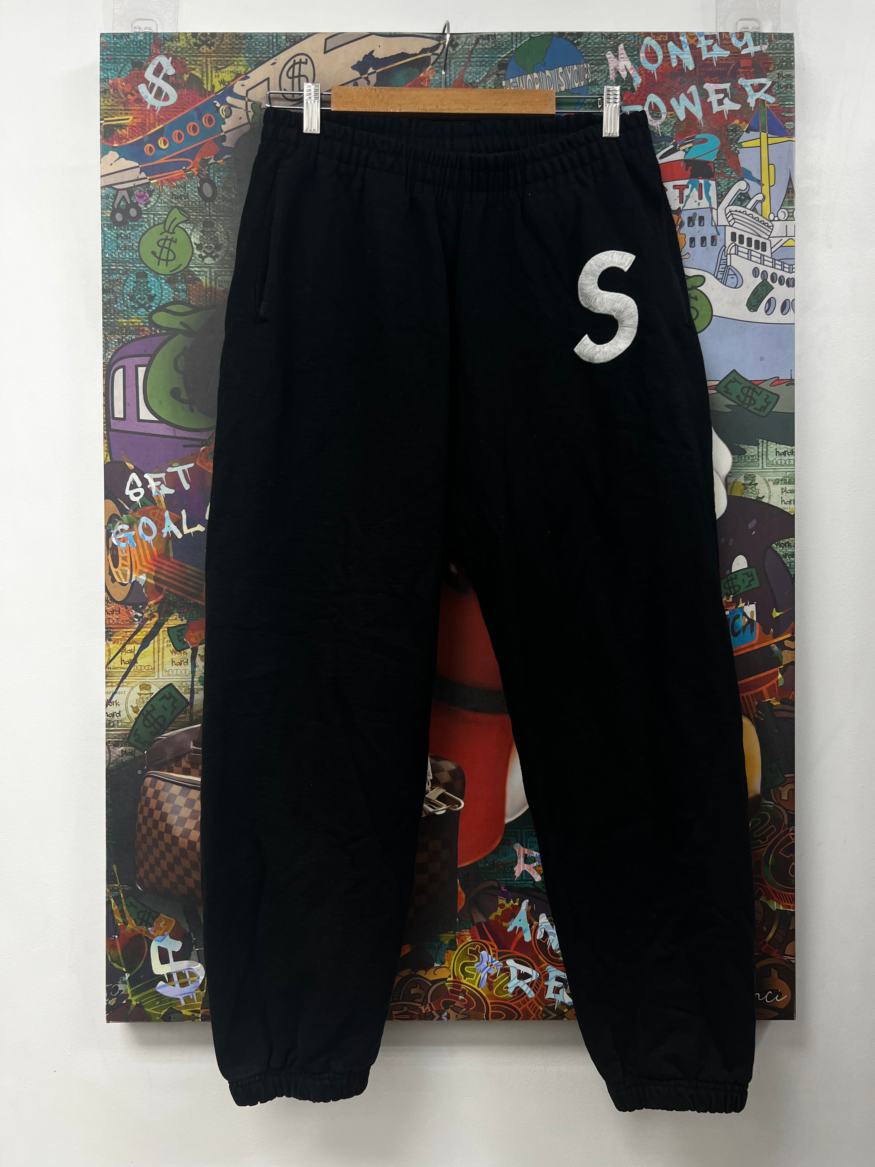 Supreme Black White Embroidered S Logo Sweats