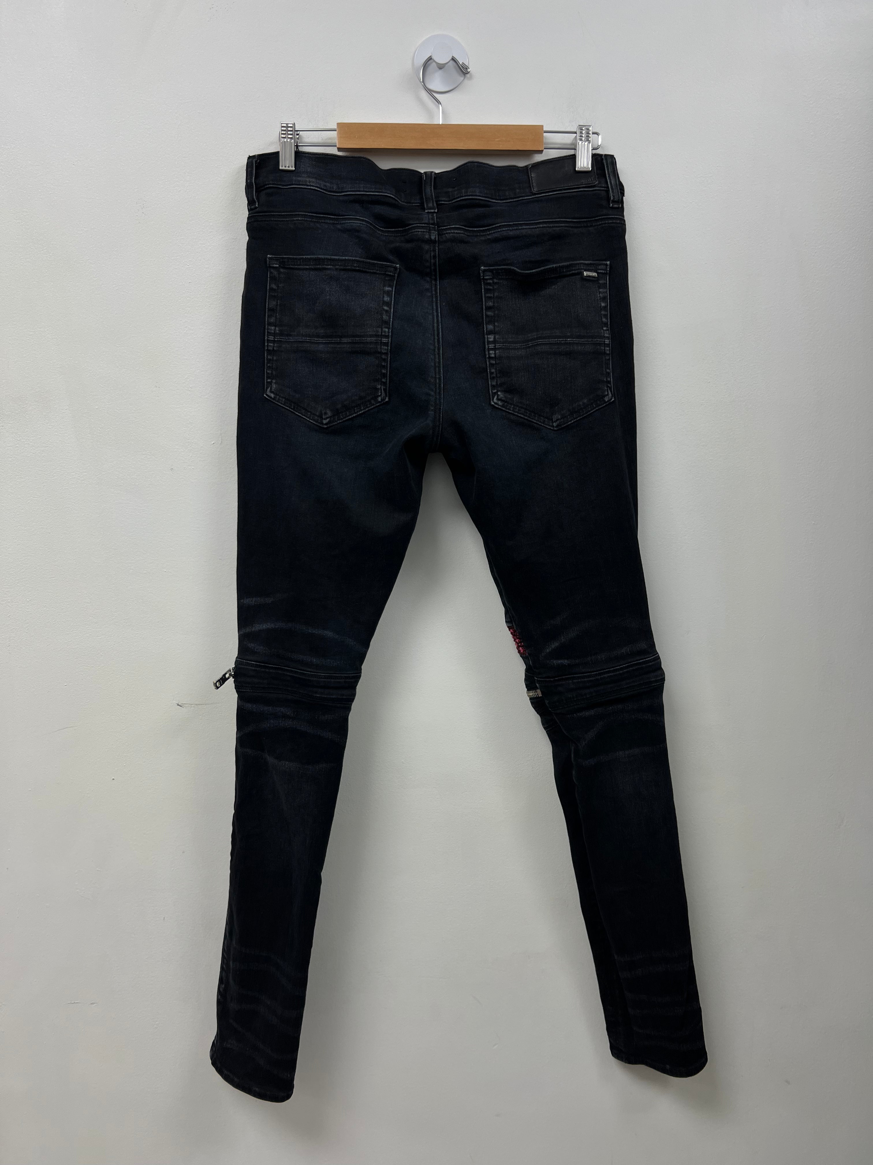Amiri MX2 Black Wash Cherry Patch Jeans