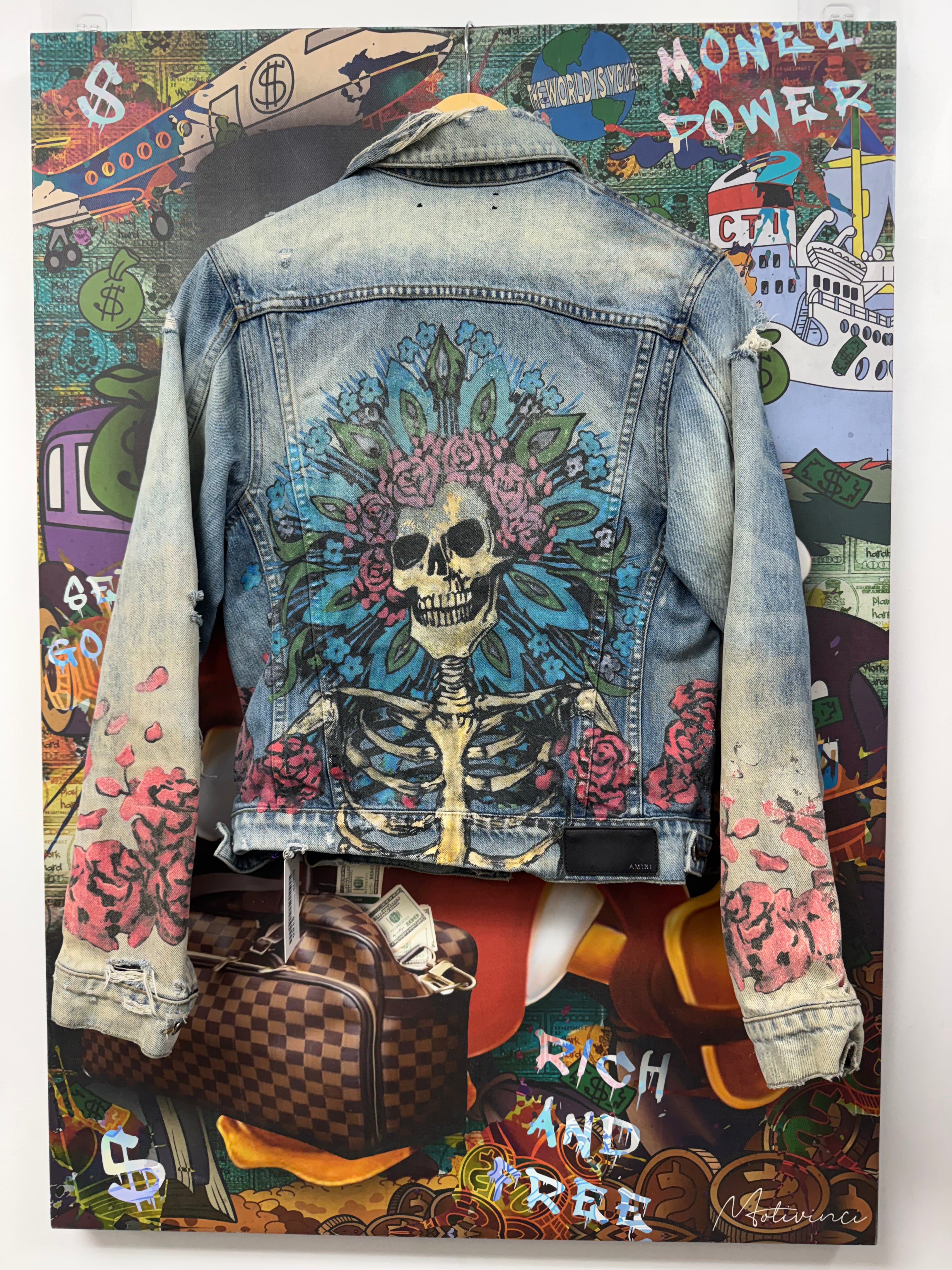 Amiri Distressed  Floral Skeleton Denim Jacket