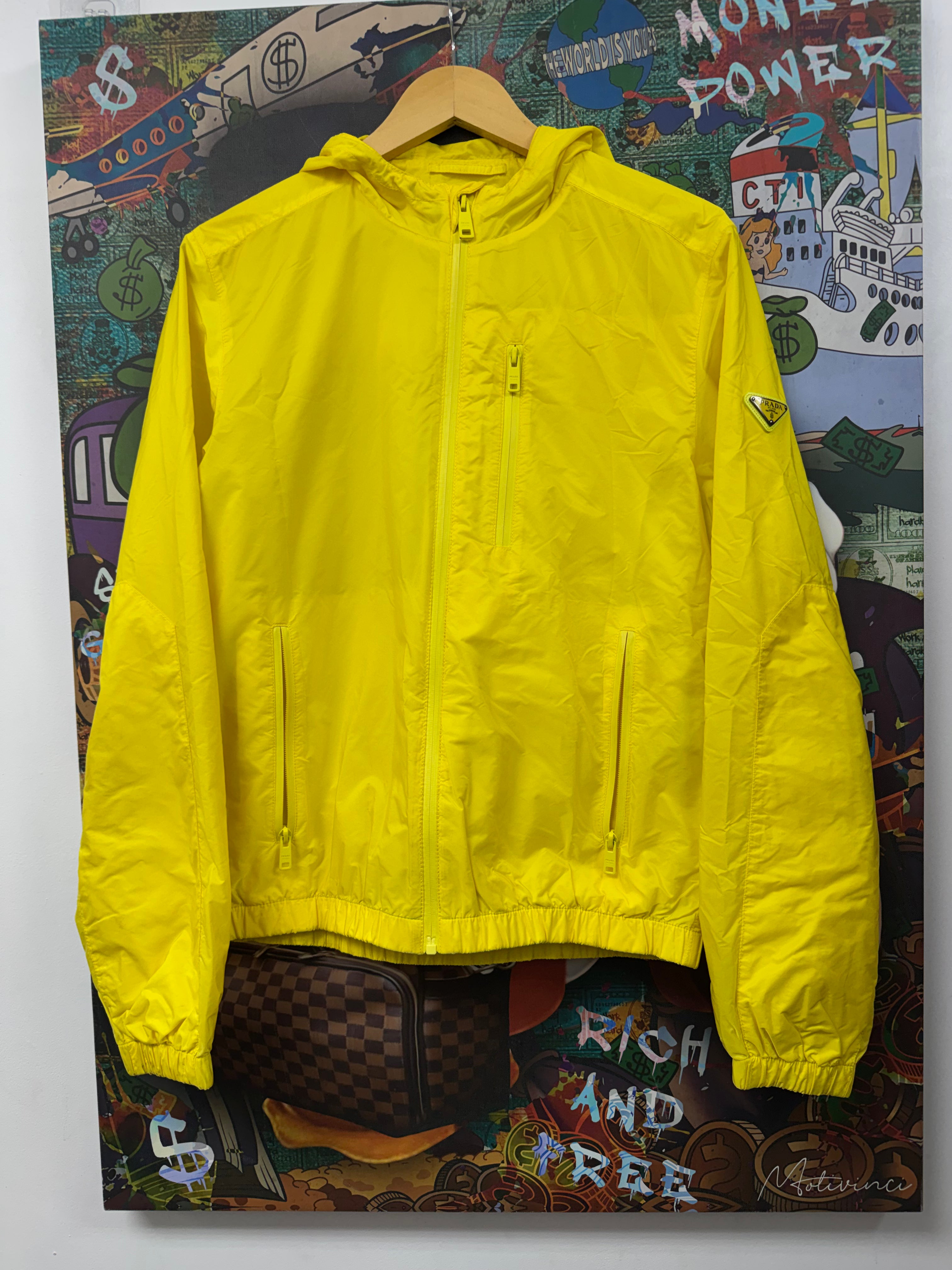 Prada Yellow Nylon Plaque Wind Breaker Jacket