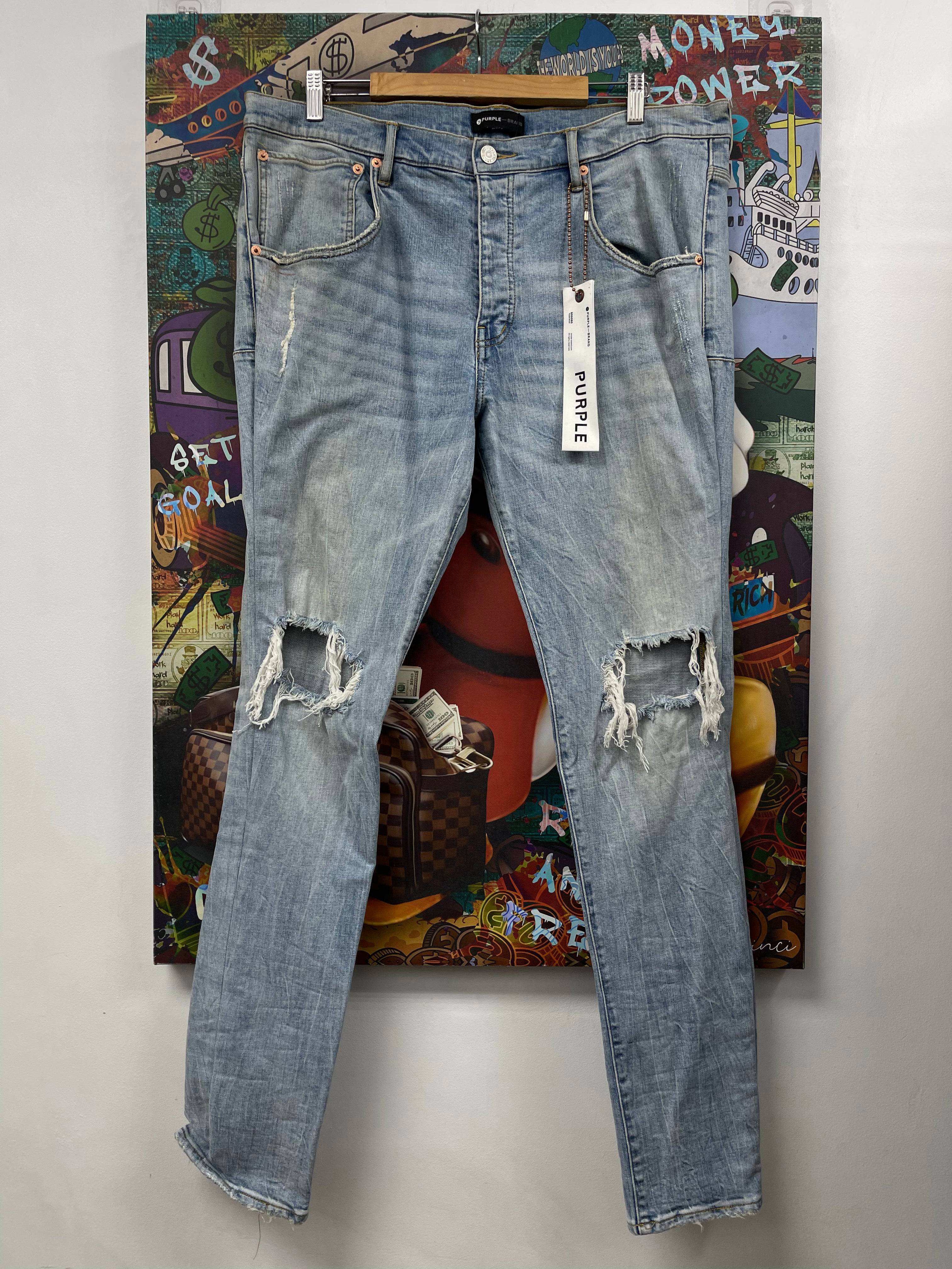 Purple Brand Light Wash Knee Ripped Jeans