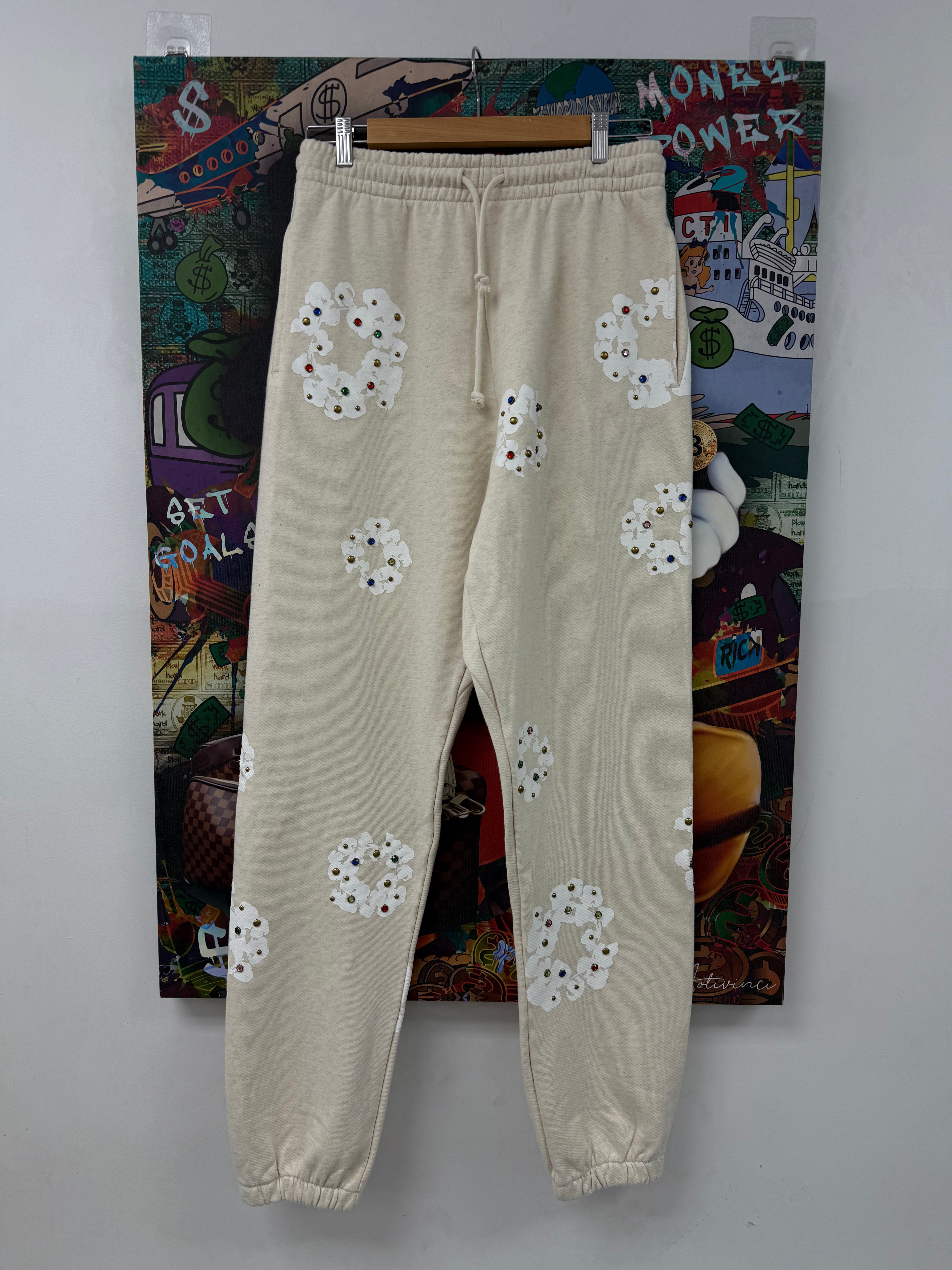 Denim Tears Cotton Wreath Rhinestone Sweats Cream New Large With Tags