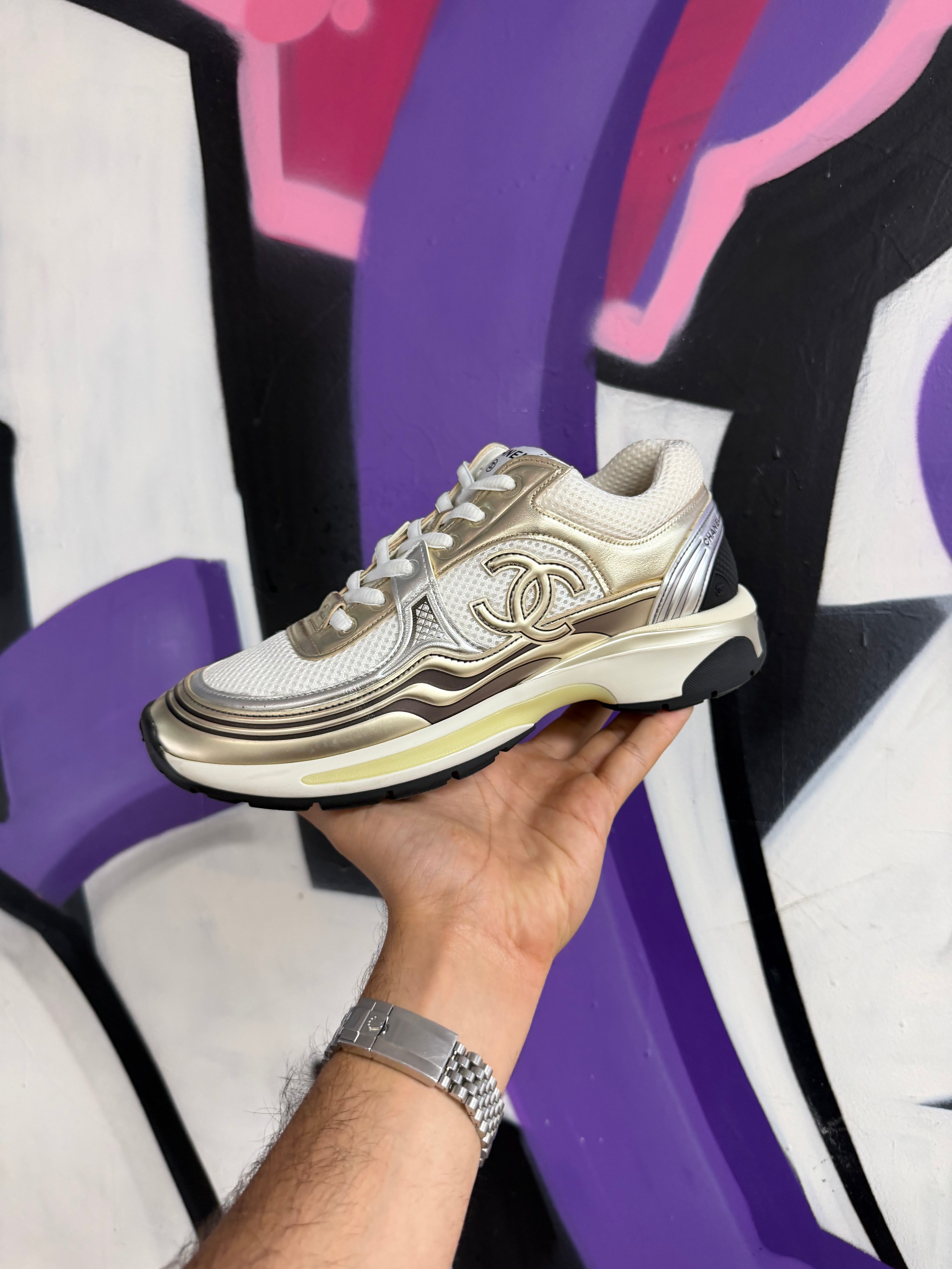 Chanel Gold Metallic Runner Sneakers