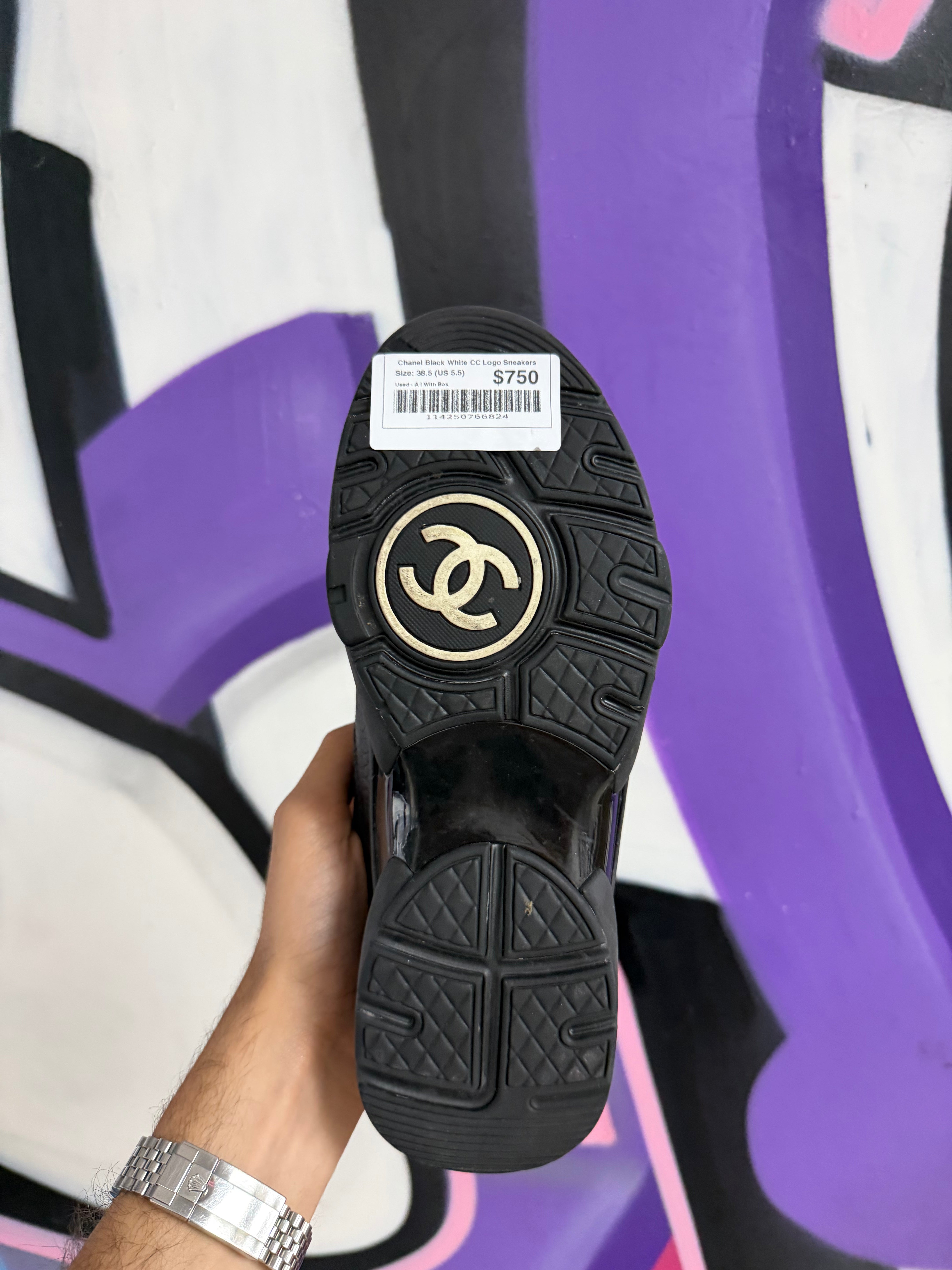 Chanel Black White CC Logo Sneakers