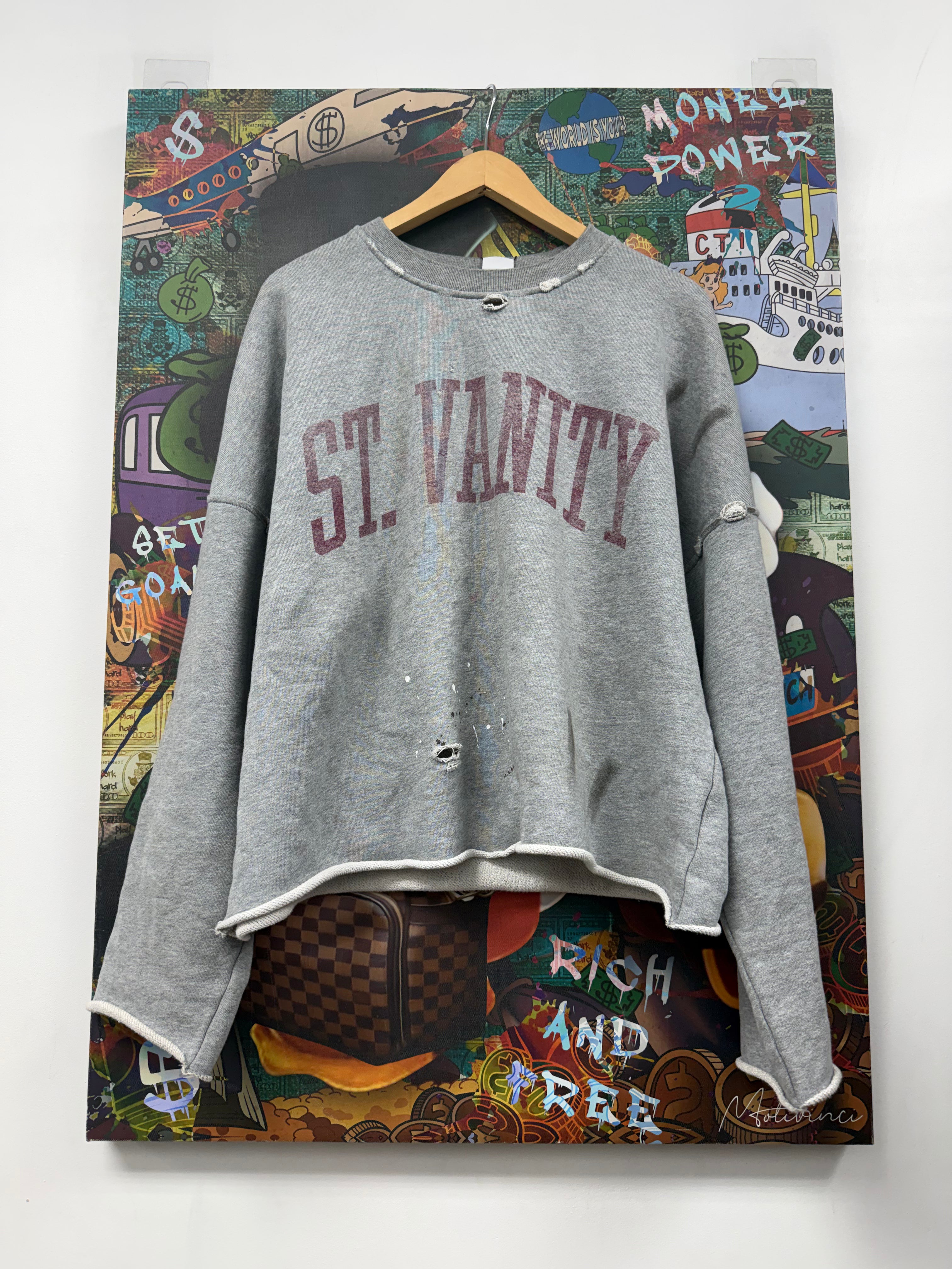 Saint Vanity Grey Red Badger Crewneck