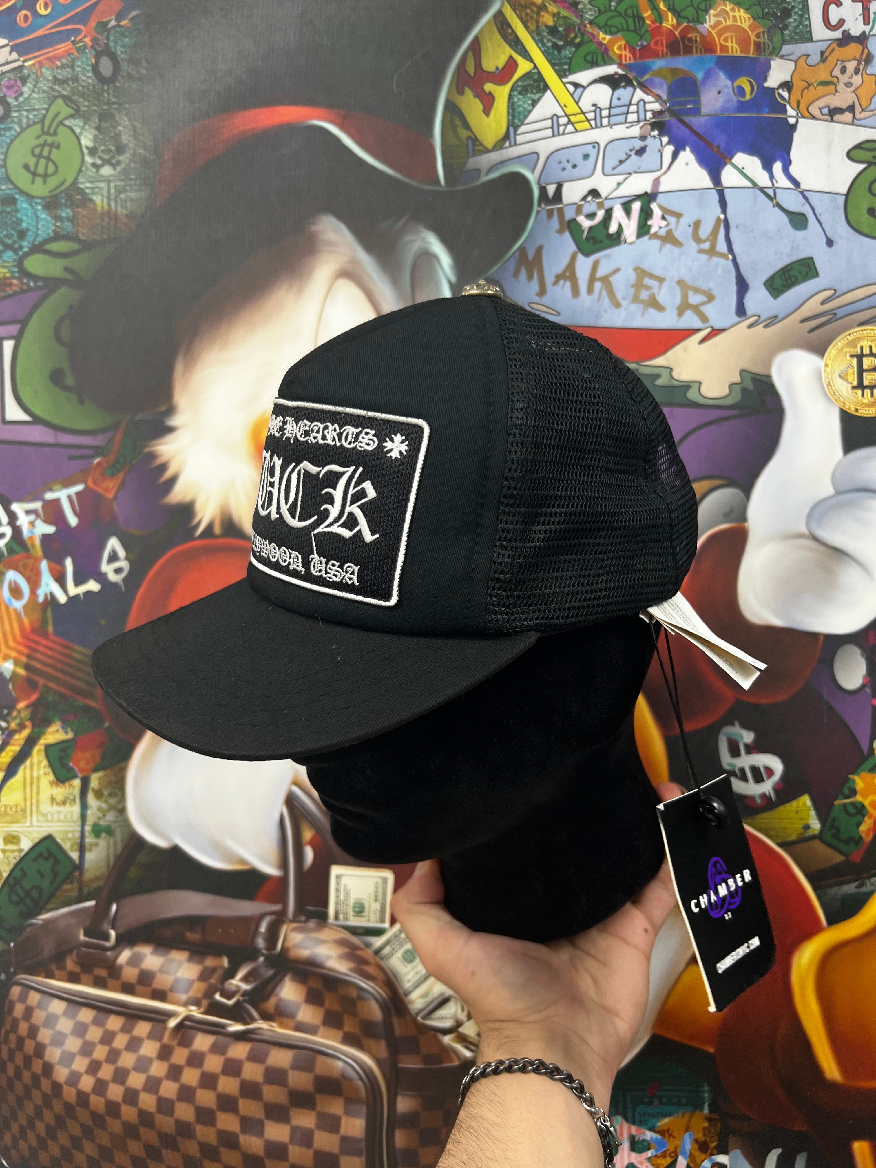 Chrome Hearts Black FUCK Trucker Hat