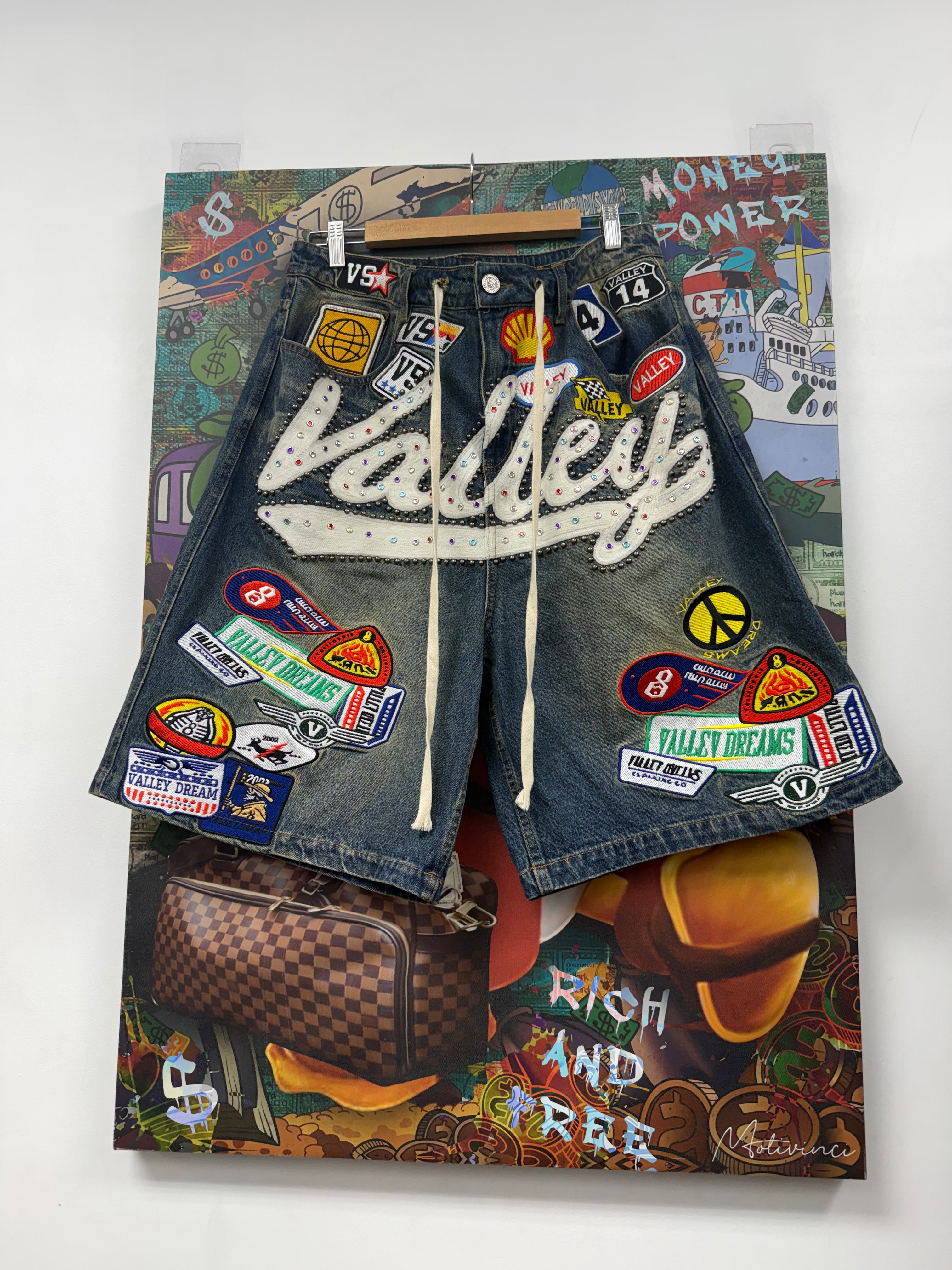 Vale Light Wash 1980's Patchwork Shorts