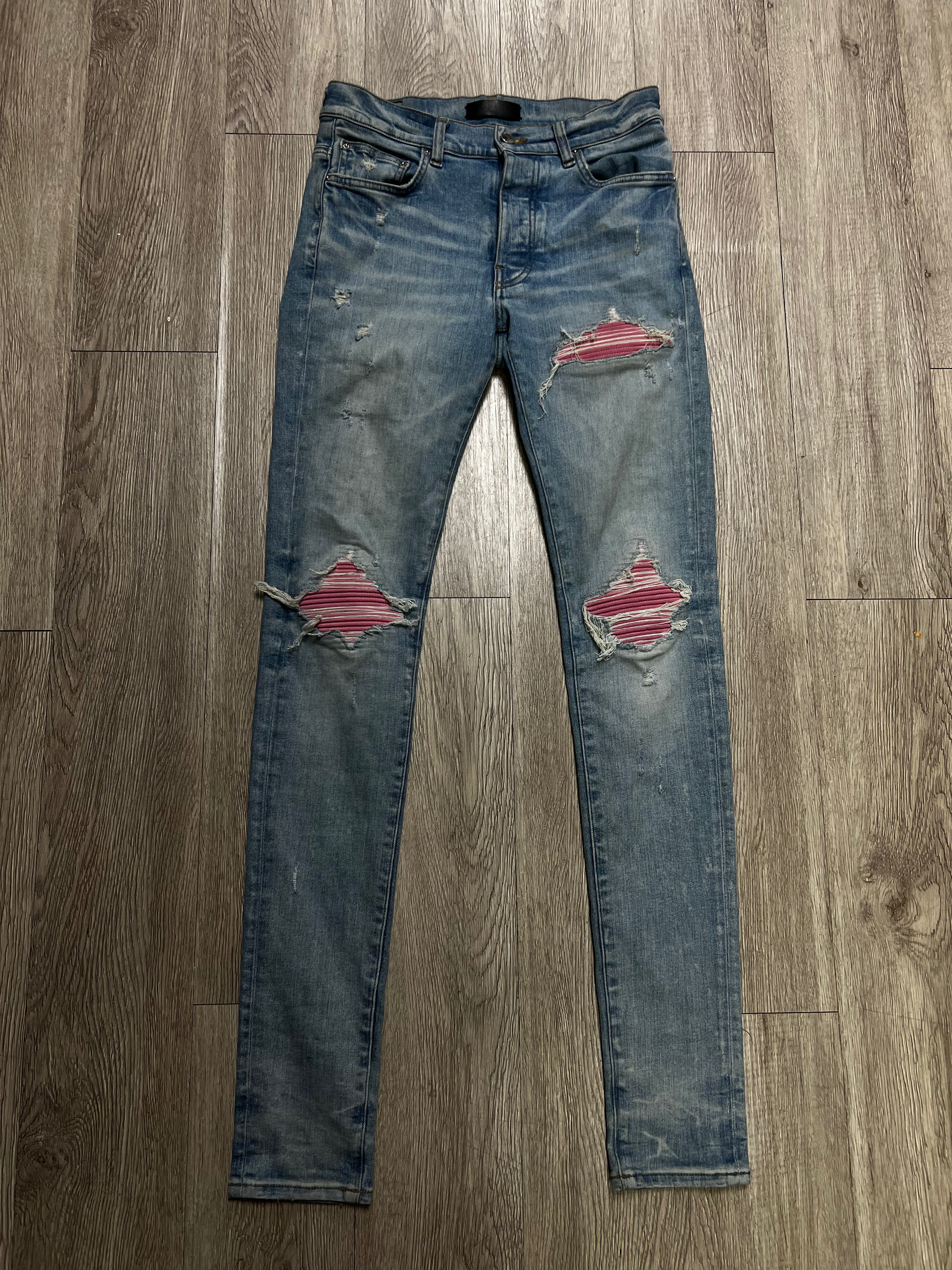 Amiri MX1 Light Wash Pink Patch Jeans