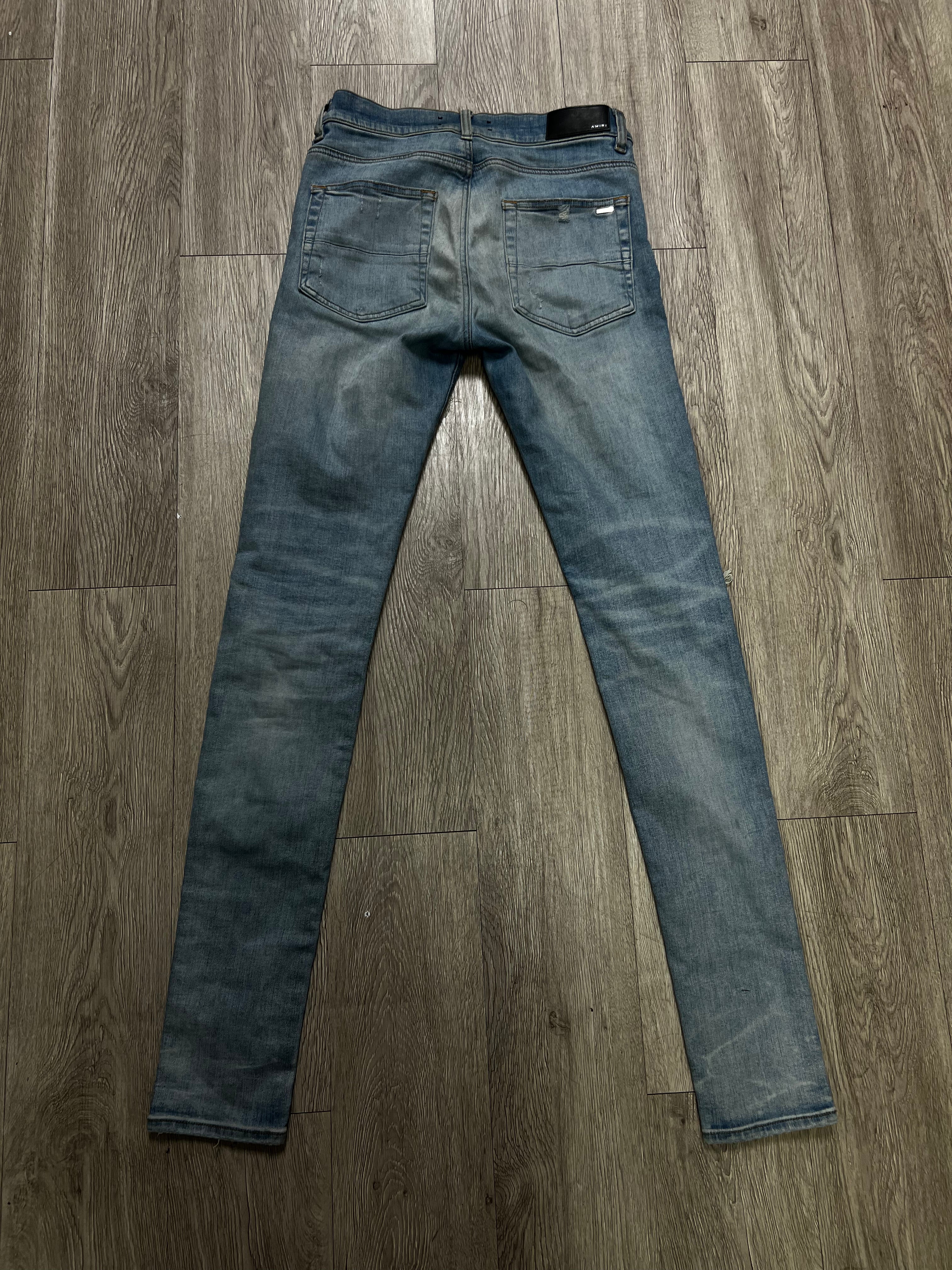 Amiri MX1 Light Wash Pink Patch Jeans