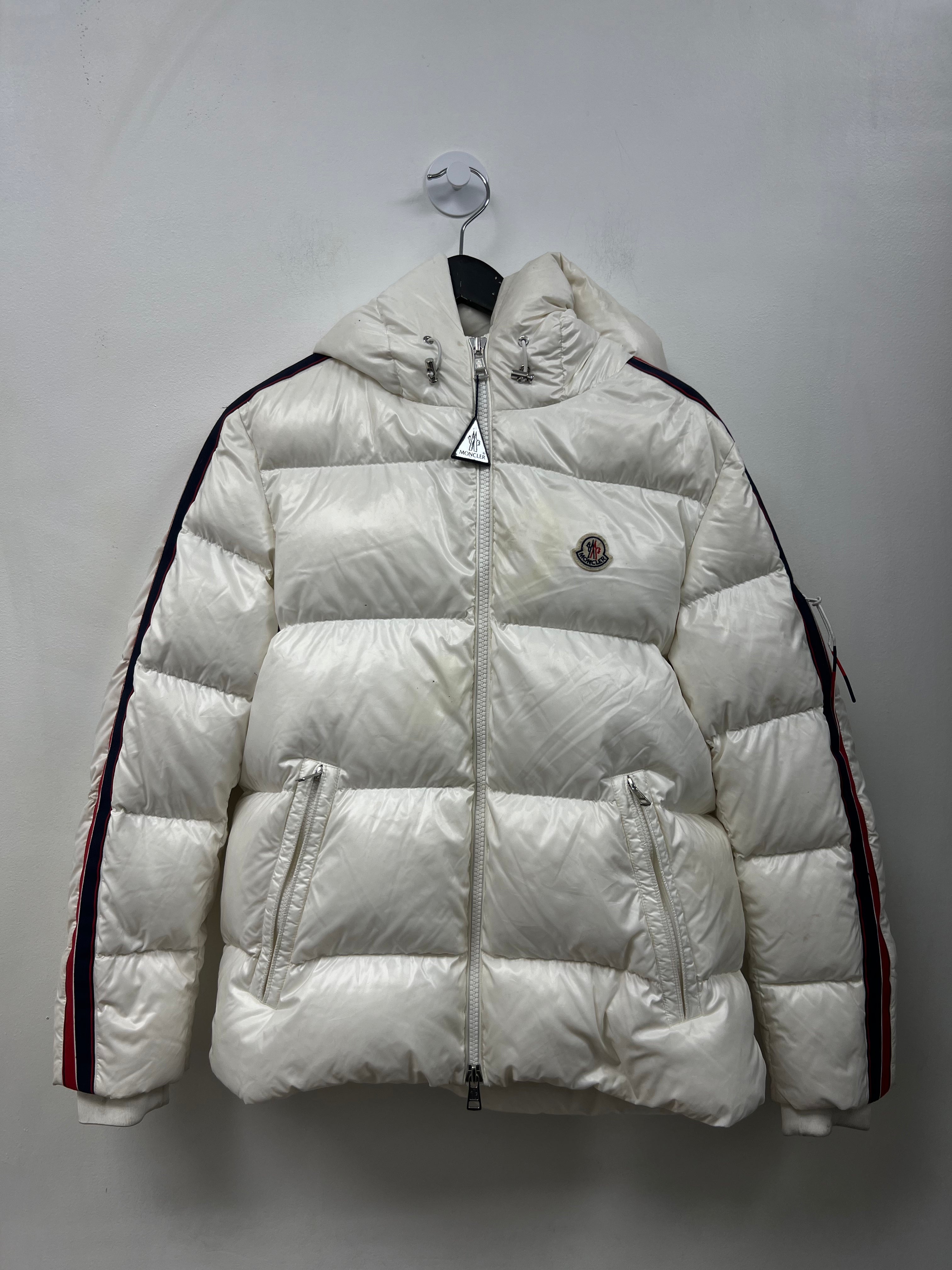 Moncler White Navy Red Striped Puffer Jacket
