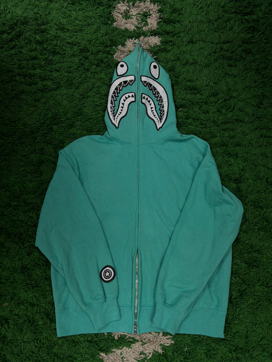 BAPE Hand Drawn Shark Zip Up Teal Used Small N/A