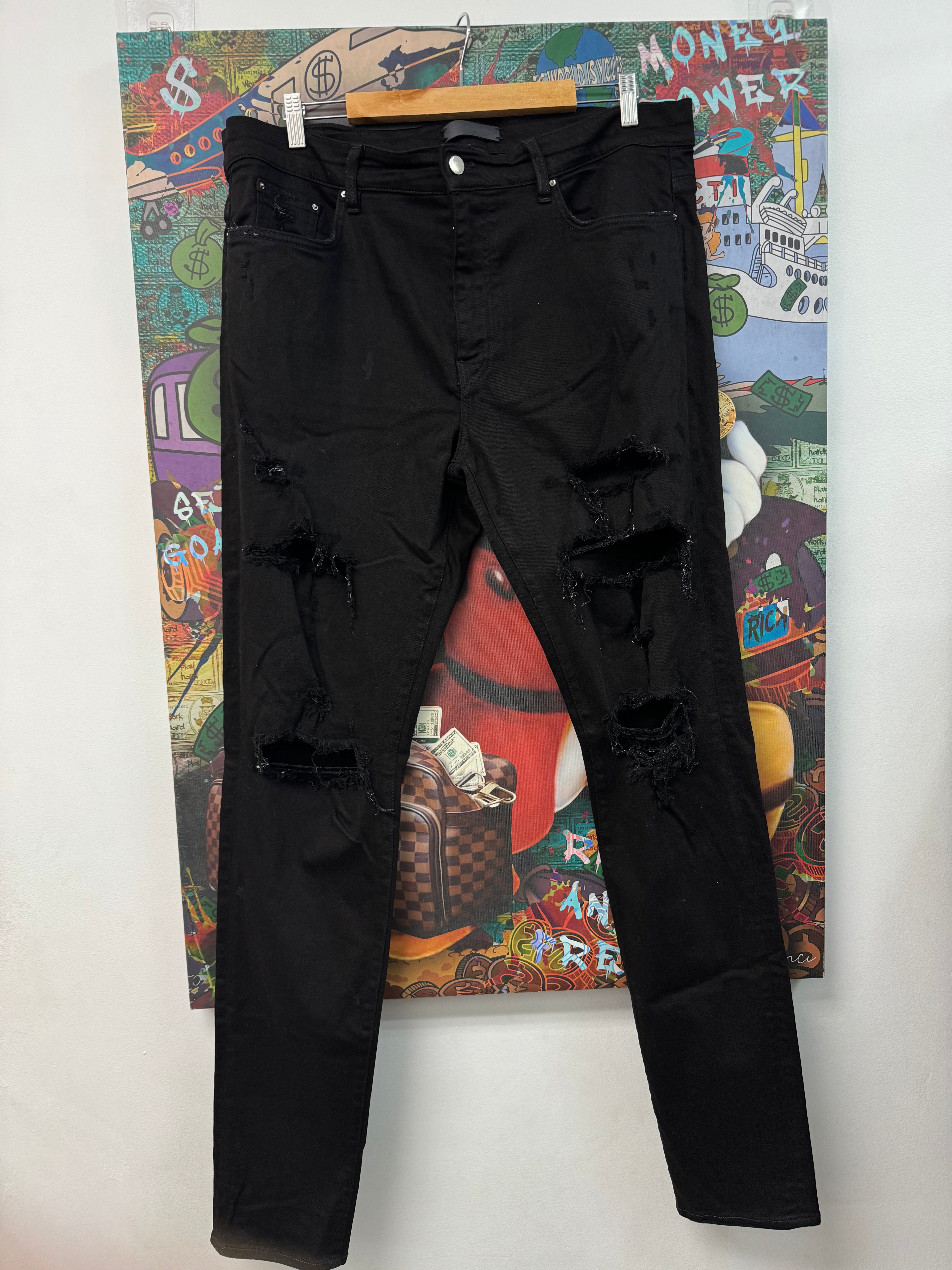 Amiri Black Plain Thrasher Ripped (Old Season Zipper) Jeans