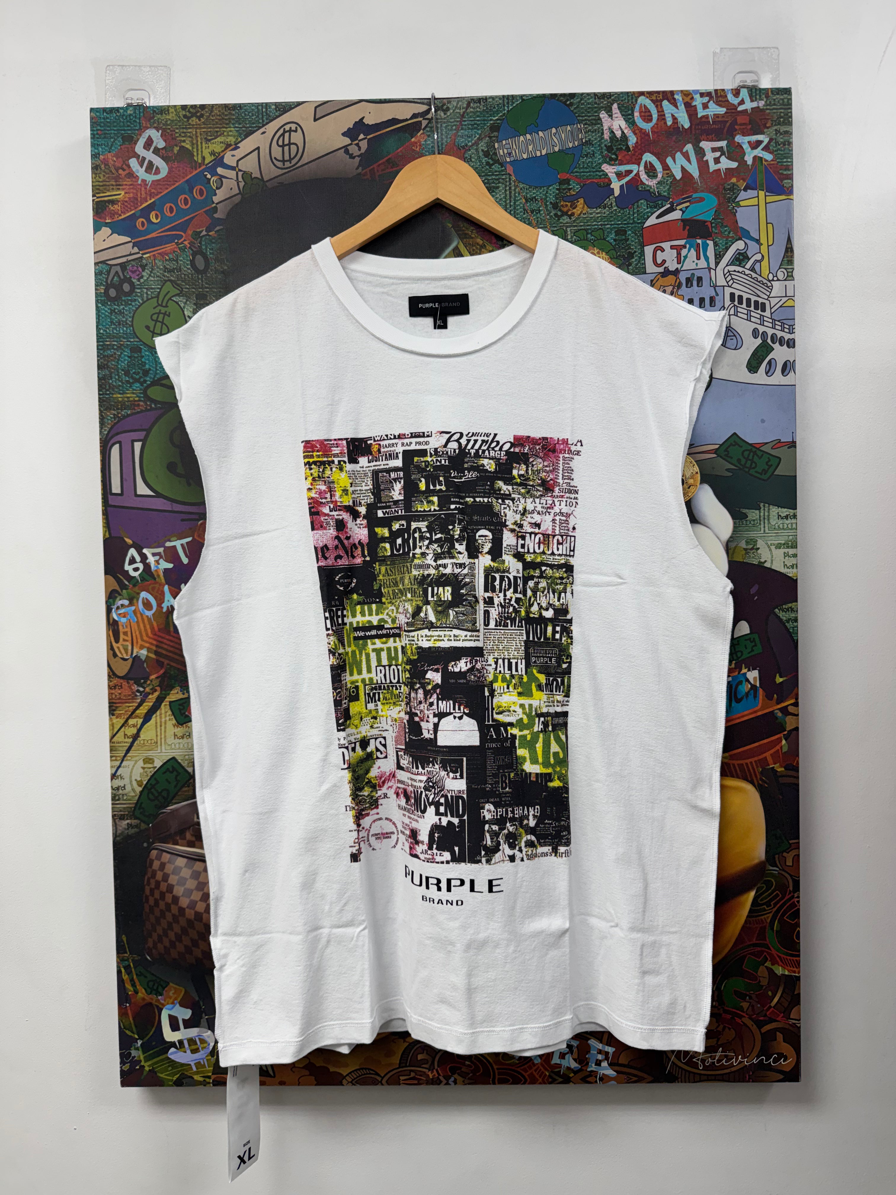 Purple Brand White Textured Sleeveless Tee